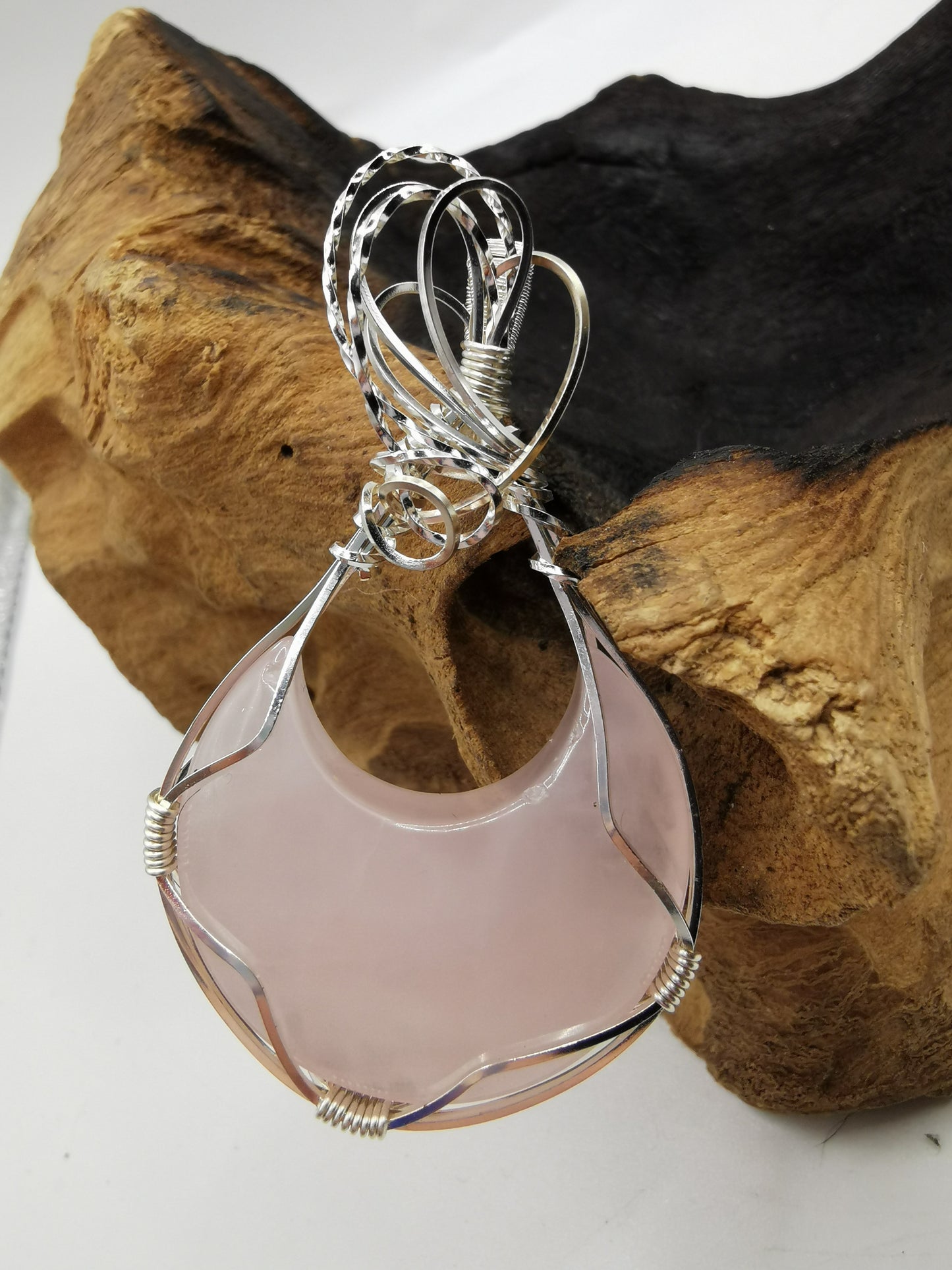 Rose Quartz Crescent Moon Crystal Pendant