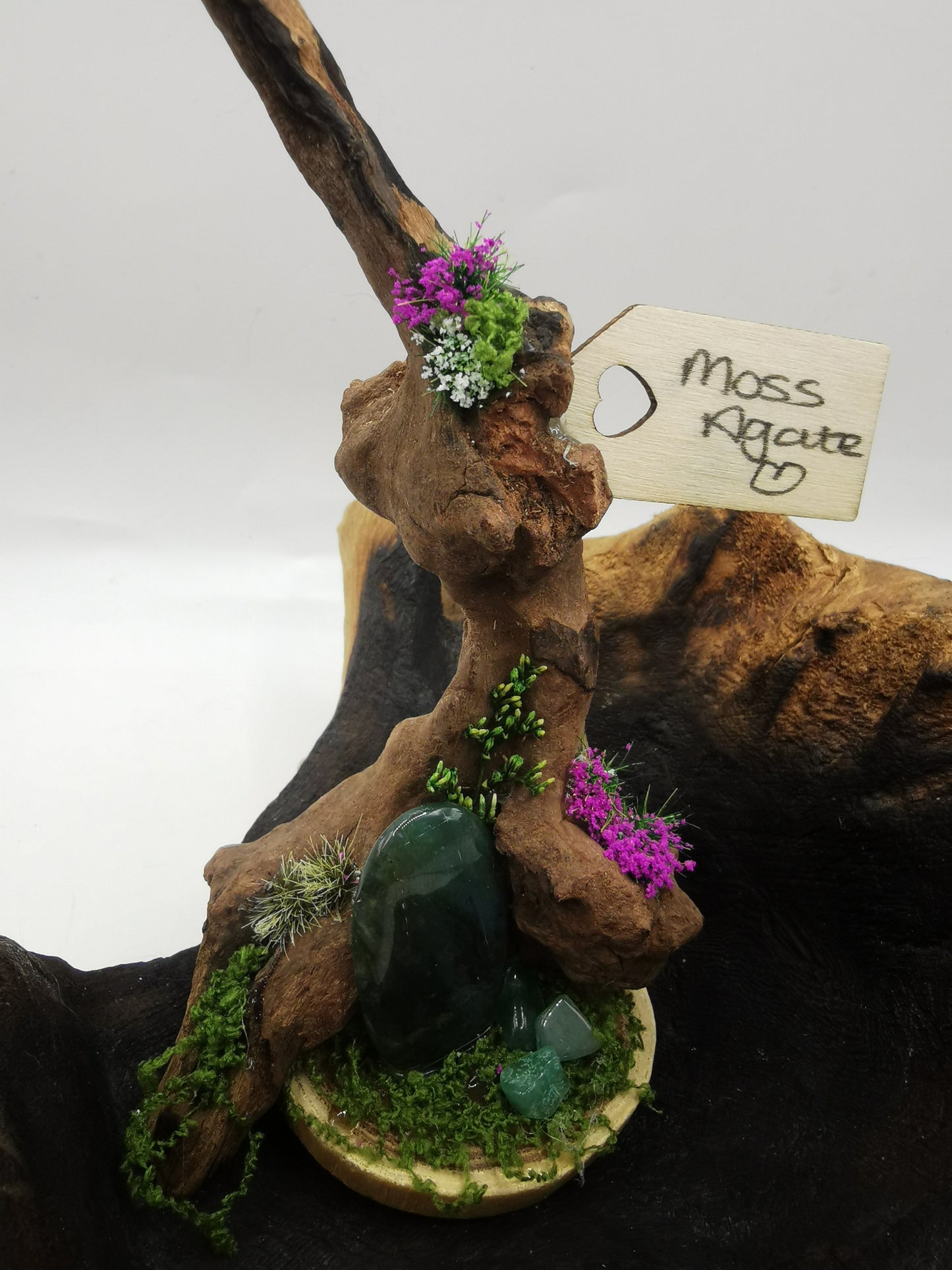 Moss Agate Crystal Driftwood Ornament