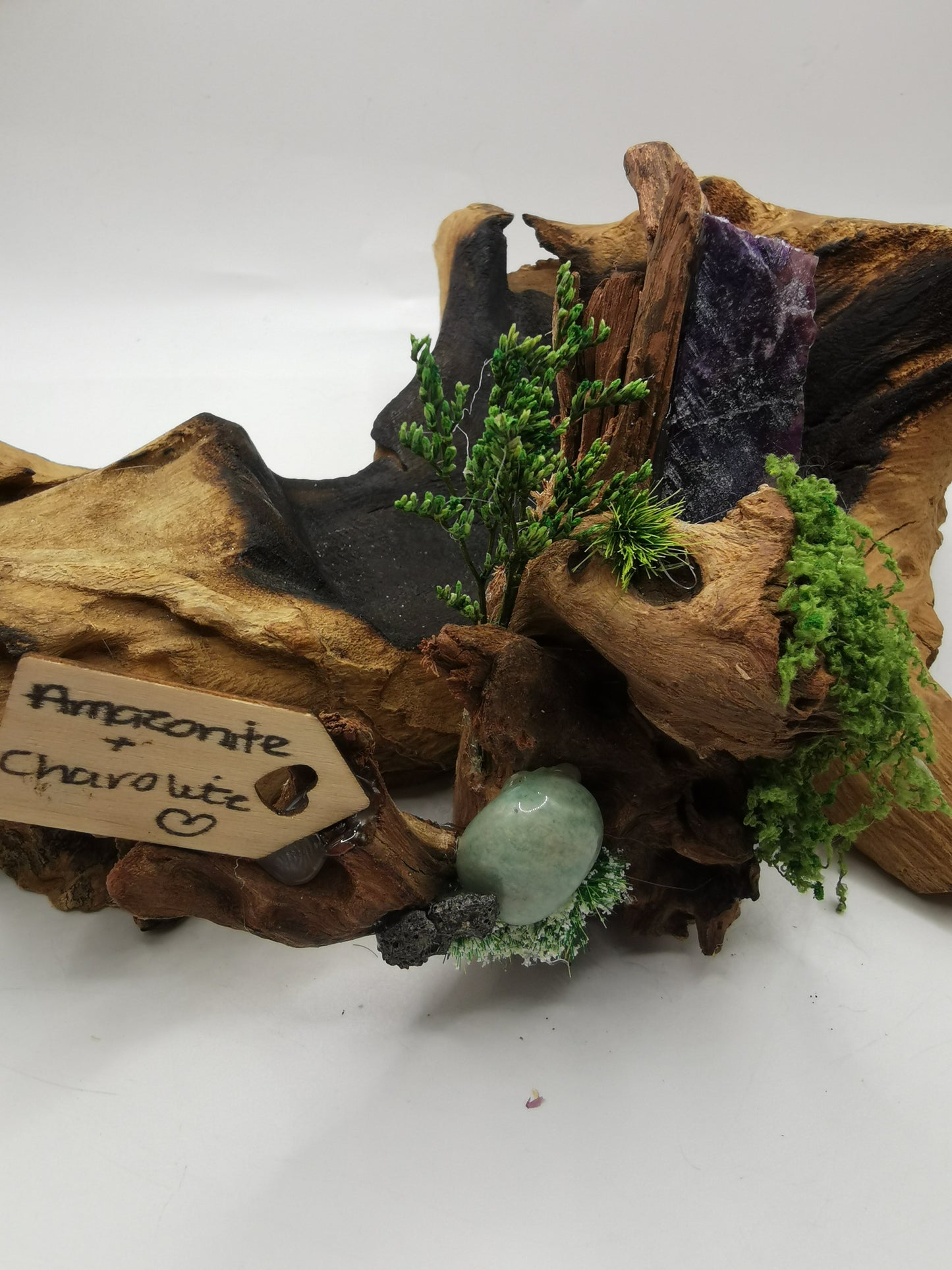 Amazonite & Charolite Crystal Driftwood Ornament