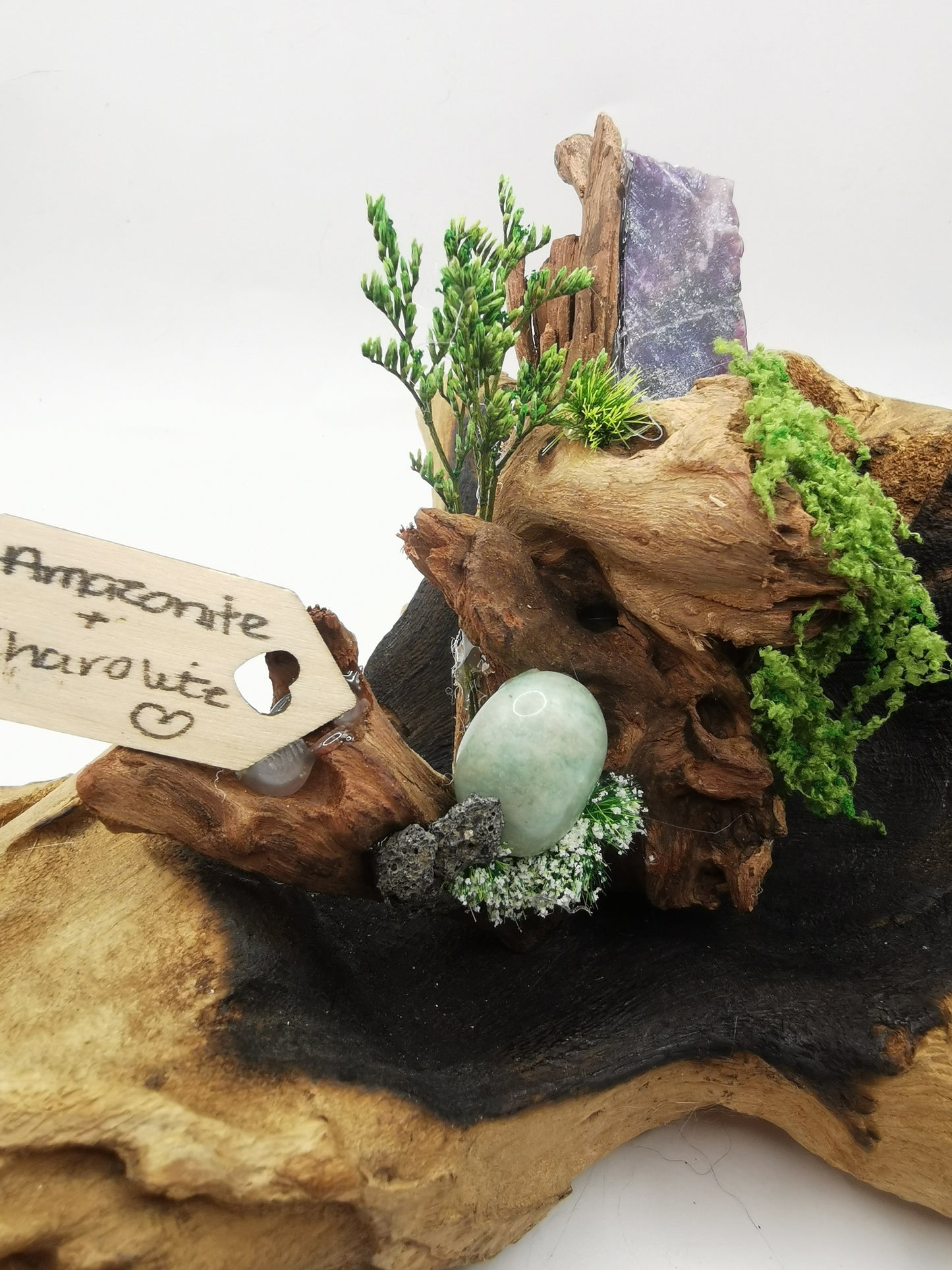Amazonite & Charolite Crystal Driftwood Ornament