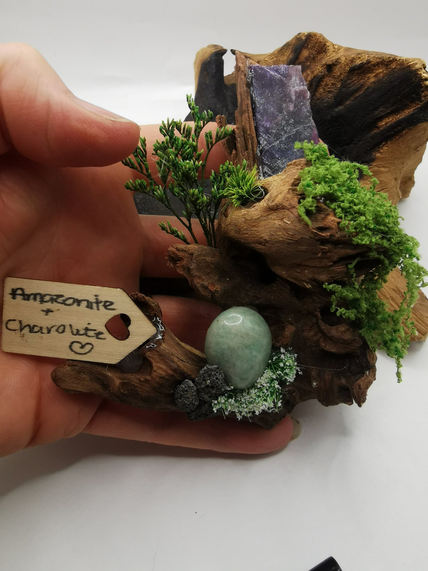 Amazonite & Charolite Crystal Driftwood Ornament