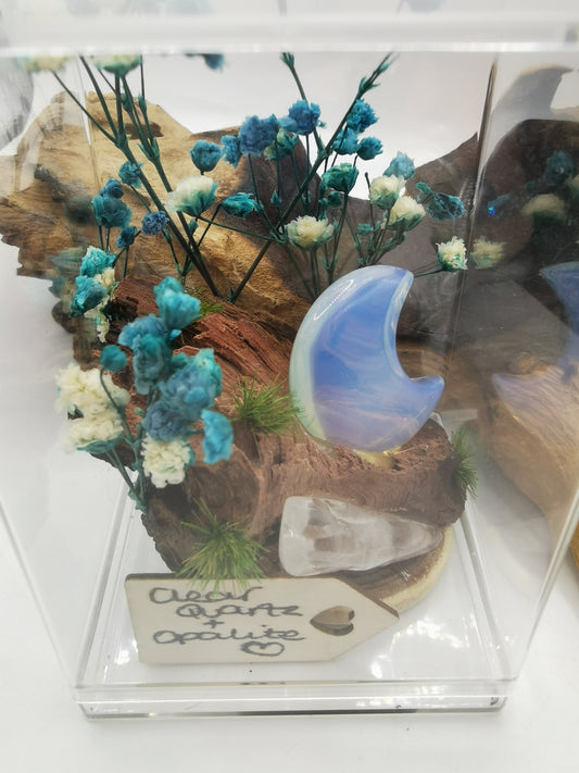 Clear Quartz & Opalite Moon Crystal Driftwood Ornament