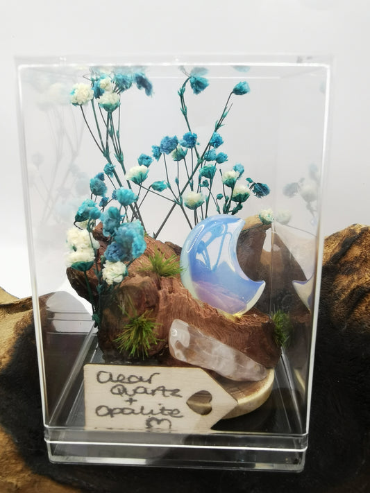 Clear Quartz & Opalite Moon Crystal Driftwood Ornament