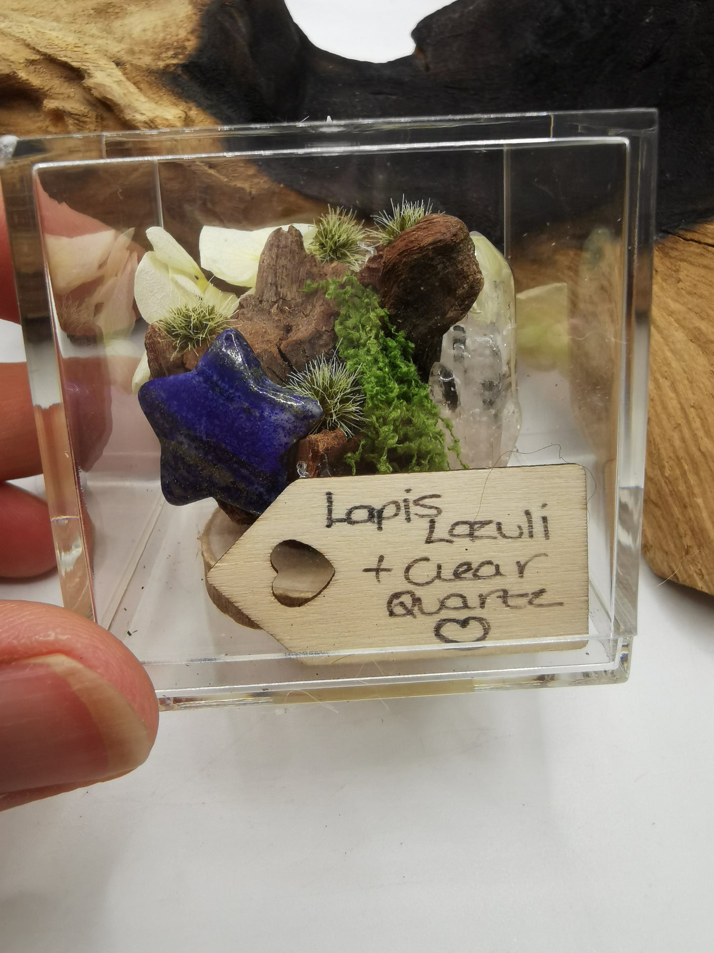 Lapis Lazuli Star & Clear Quartz Crystal Driftwood Ornament