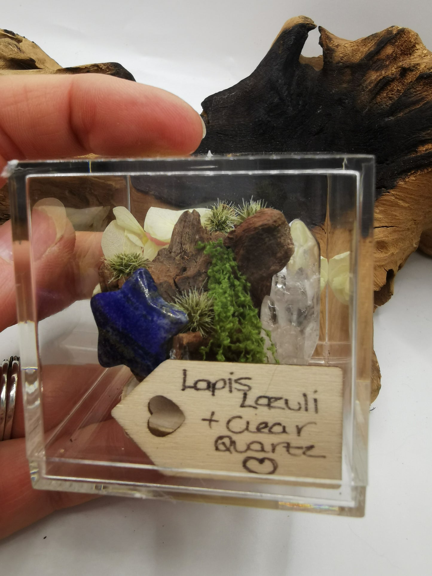 Lapis Lazuli Star & Clear Quartz Crystal Driftwood Ornament