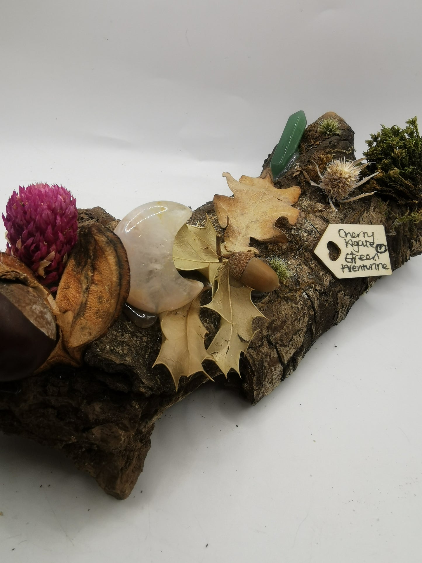 Cherry Agate Moon & Green Aventurine Point Large Driftwood Ornament