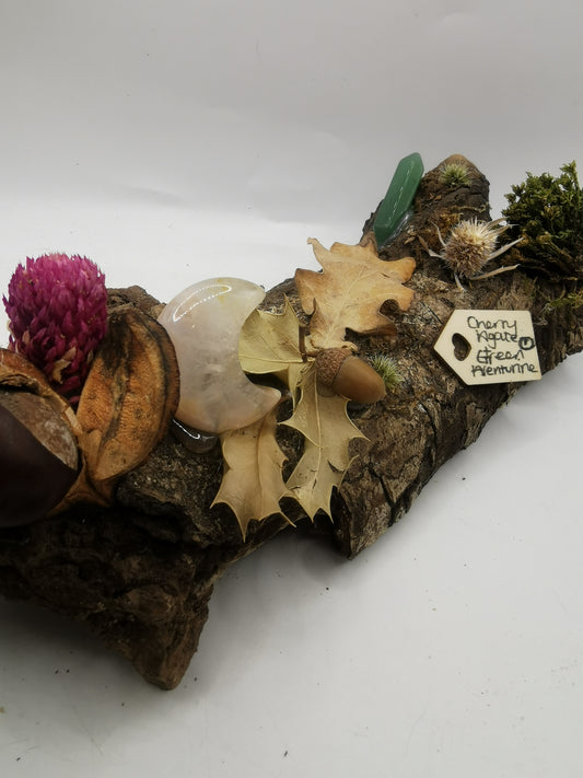 Cherry Agate Moon & Green Aventurine Point Large Driftwood Ornament