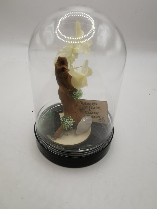 Ruby in Zoisite Heart & Clear Quartz Crystal Dome Terrarium