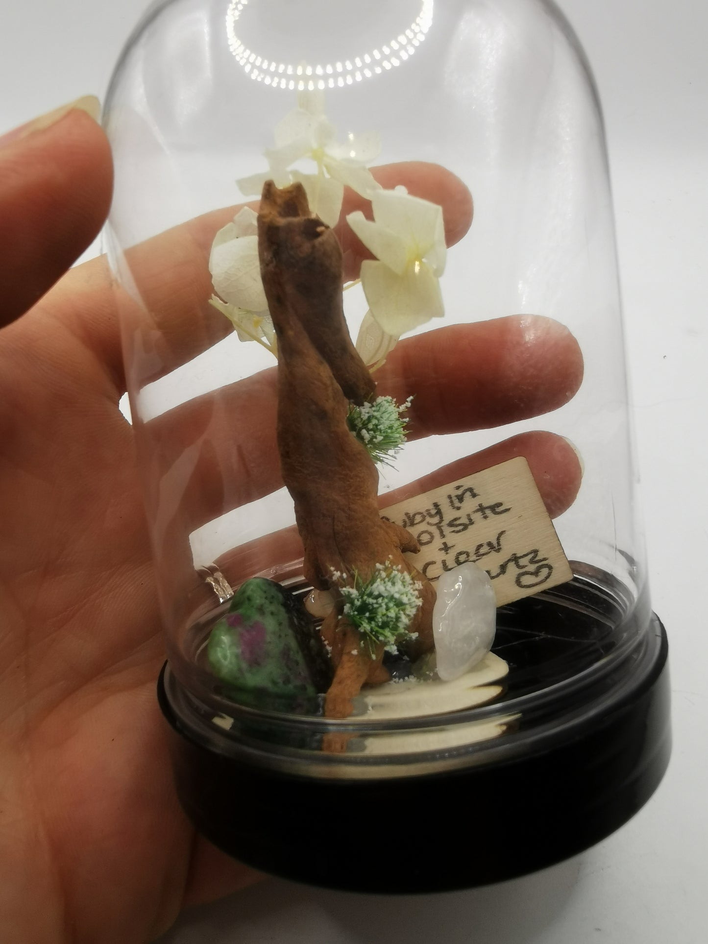 Ruby in Zoisite Heart & Clear Quartz Crystal Dome Terrarium
