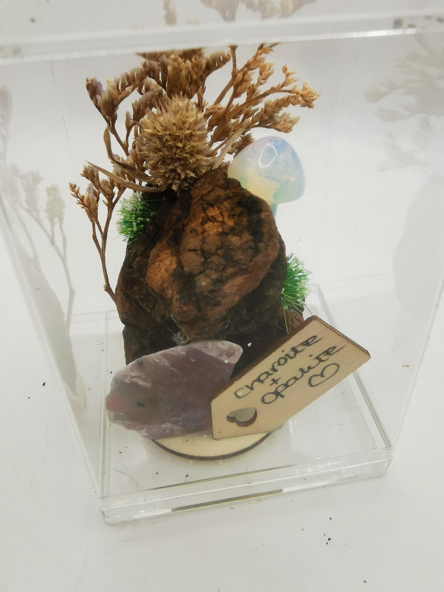 Charoite & Opalite Mushroom Crystal Driftwood Ornament