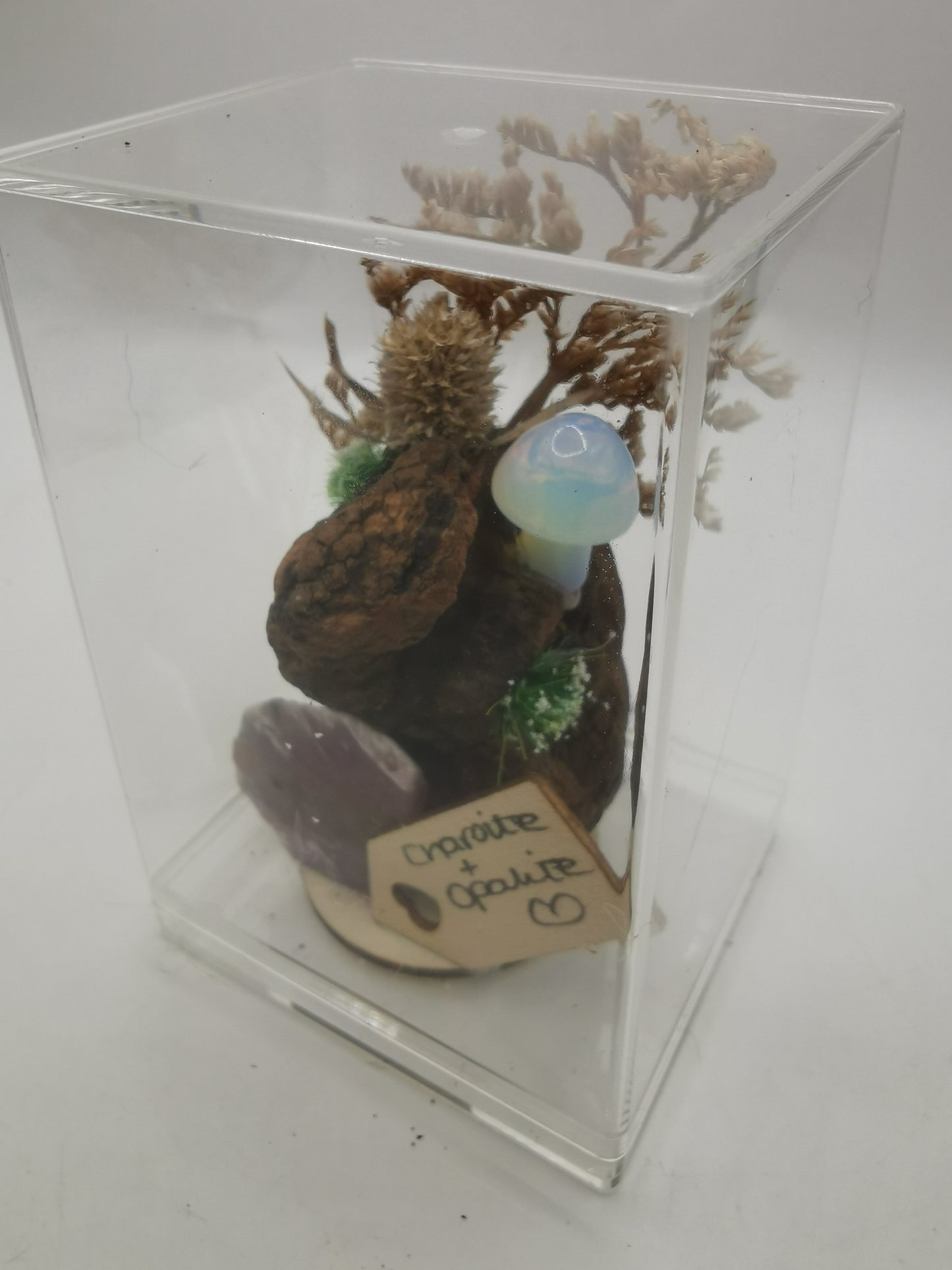 Charoite & Opalite Mushroom Crystal Driftwood Ornament