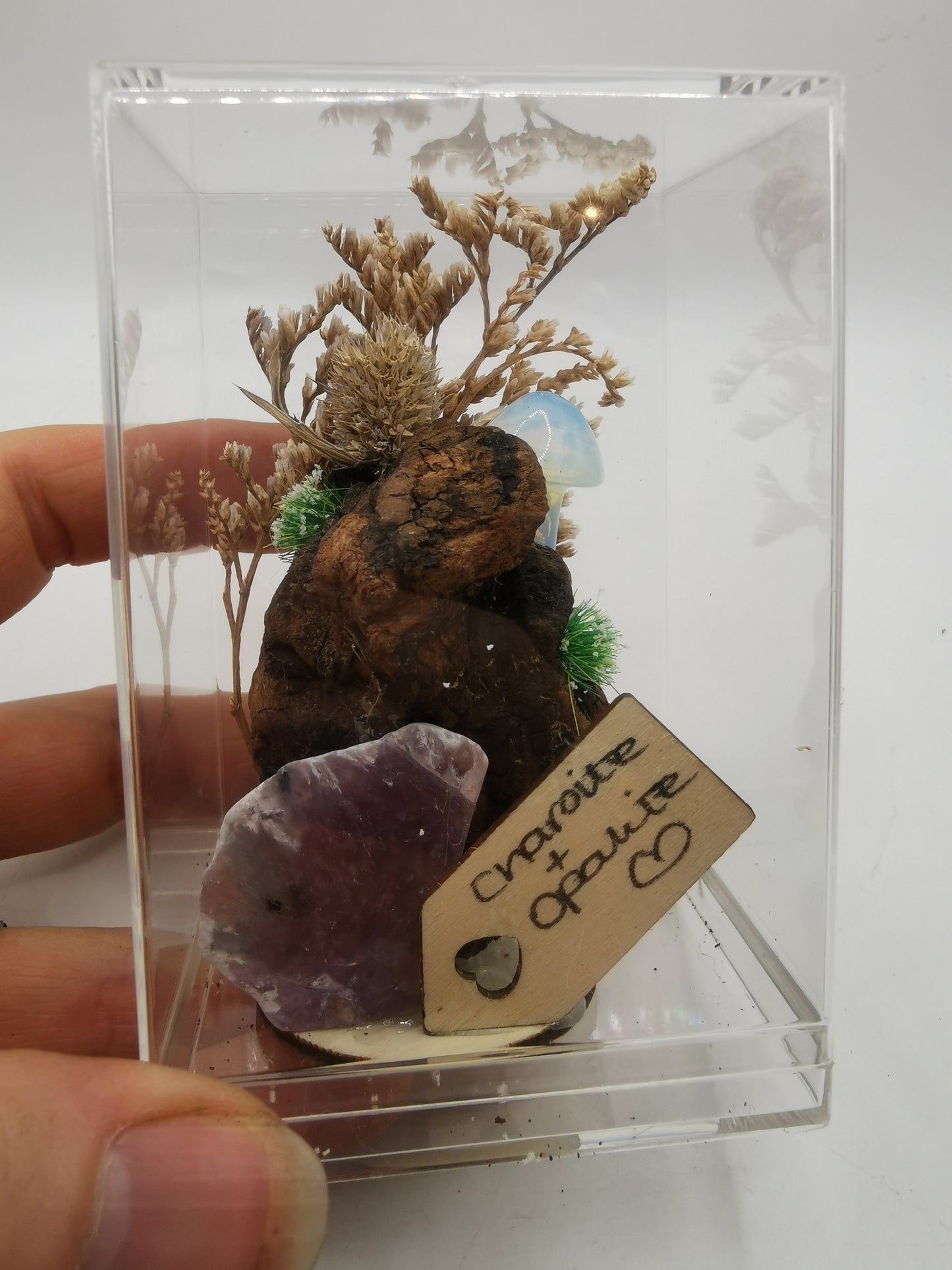 Charoite & Opalite Mushroom Crystal Driftwood Ornament