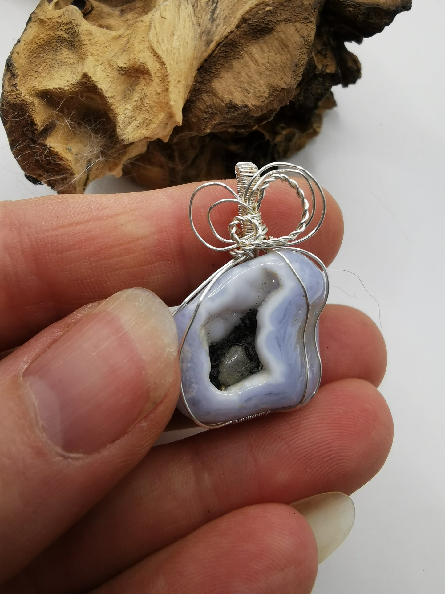 Chalcedony Druzy Crystal Pendant