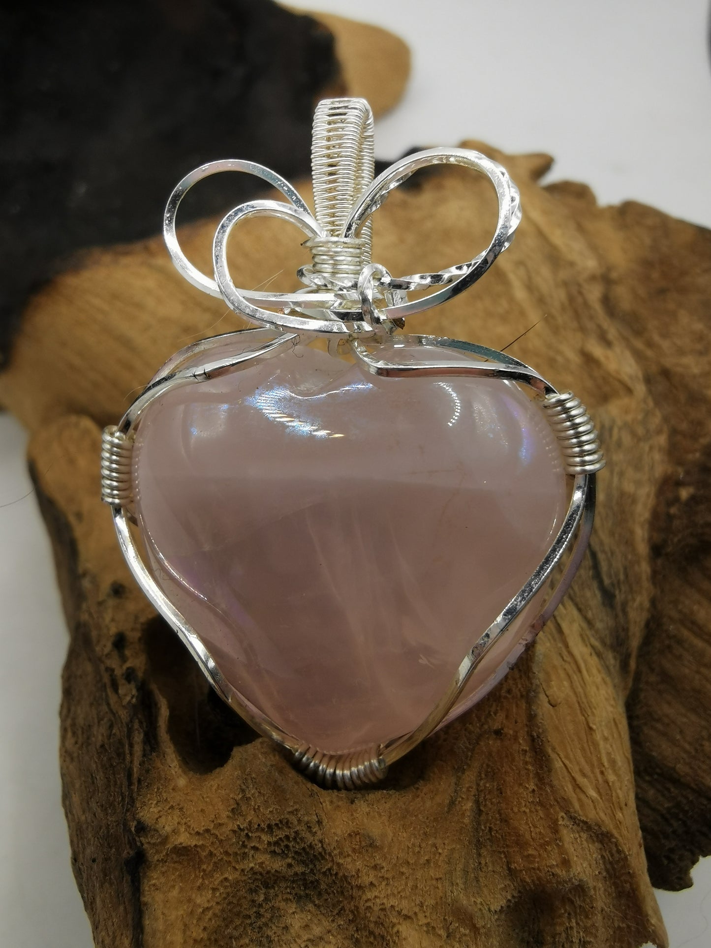 Rose Quartz Aura Heart Crystal Pendant