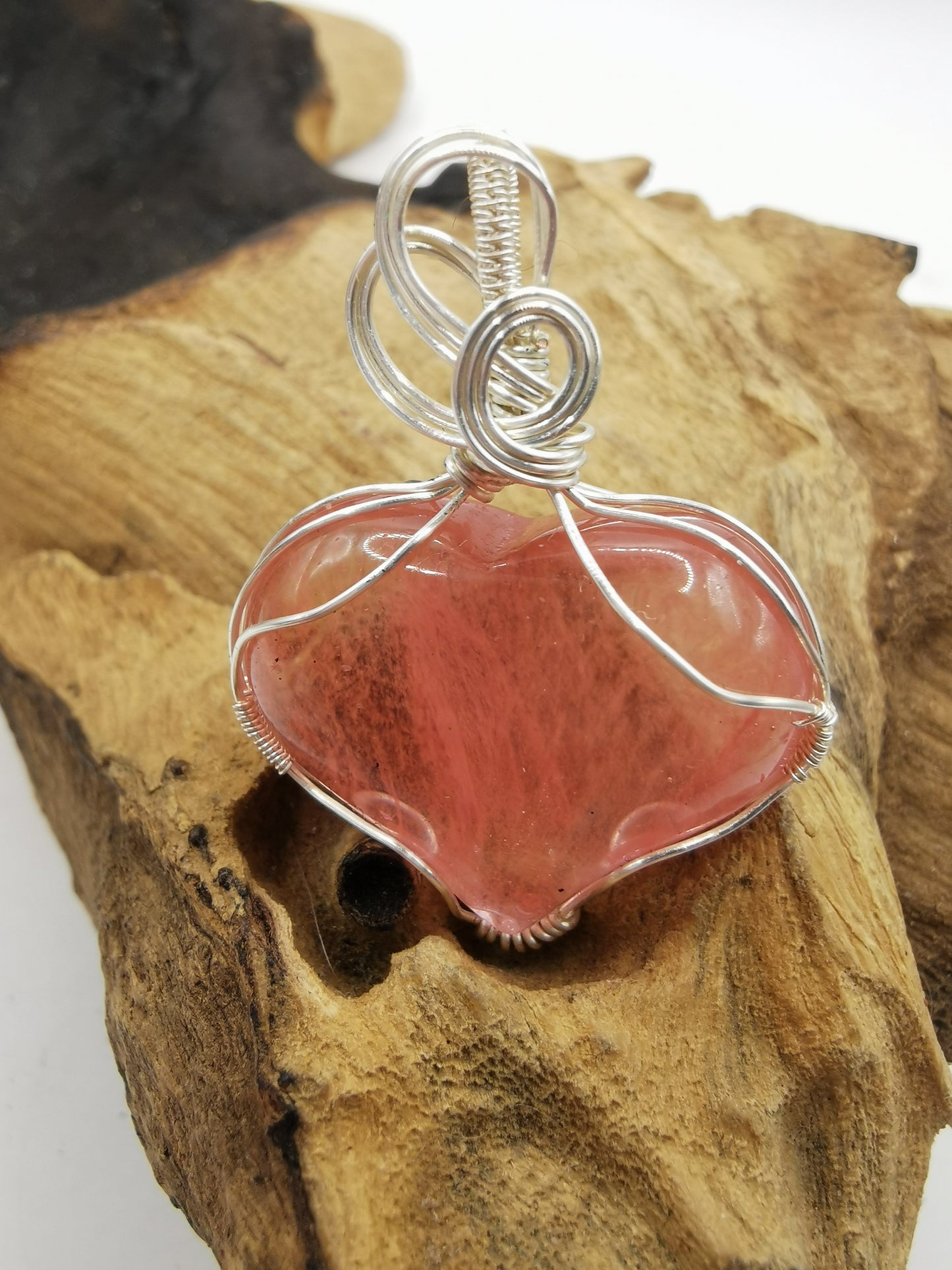 Cherry Quartz Heart Crystal Pendant
