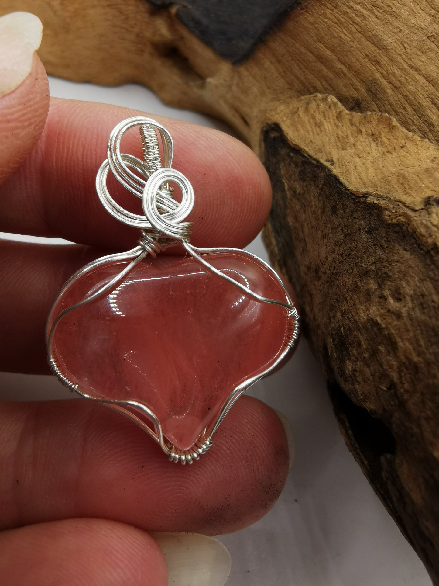 Cherry Quartz Heart Crystal Pendant