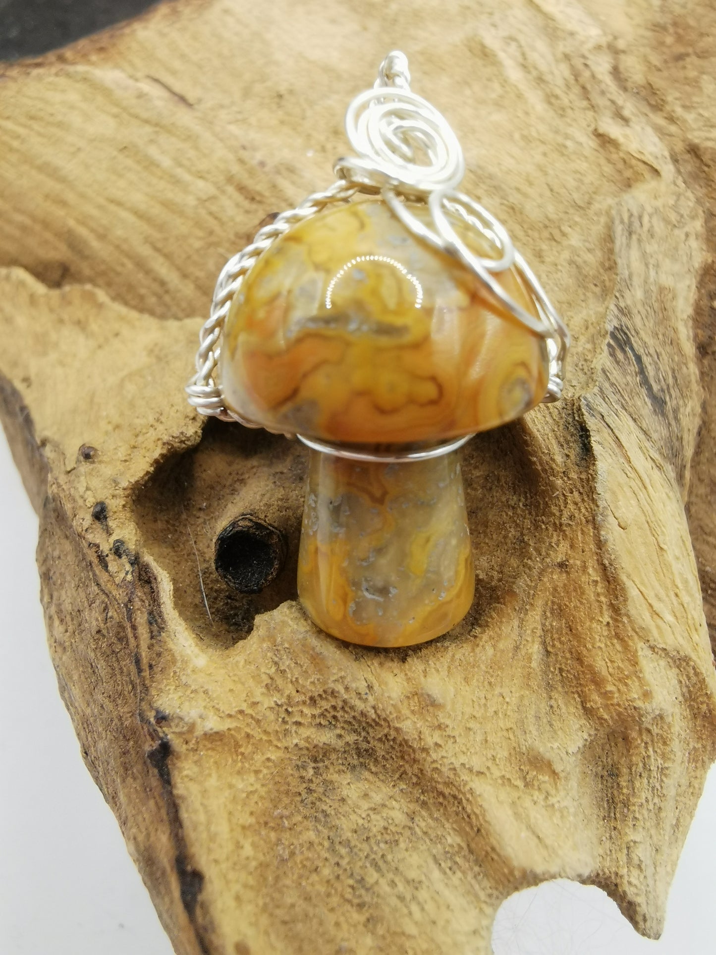 Crazy Lace Mushroom Crystal Pendant