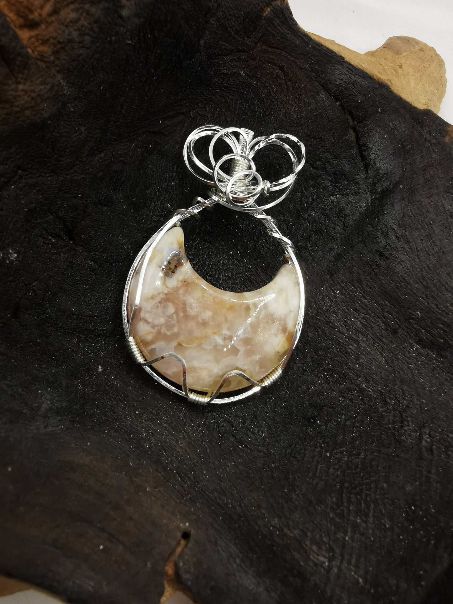 Cherry Agate Moon Crystal Pendant