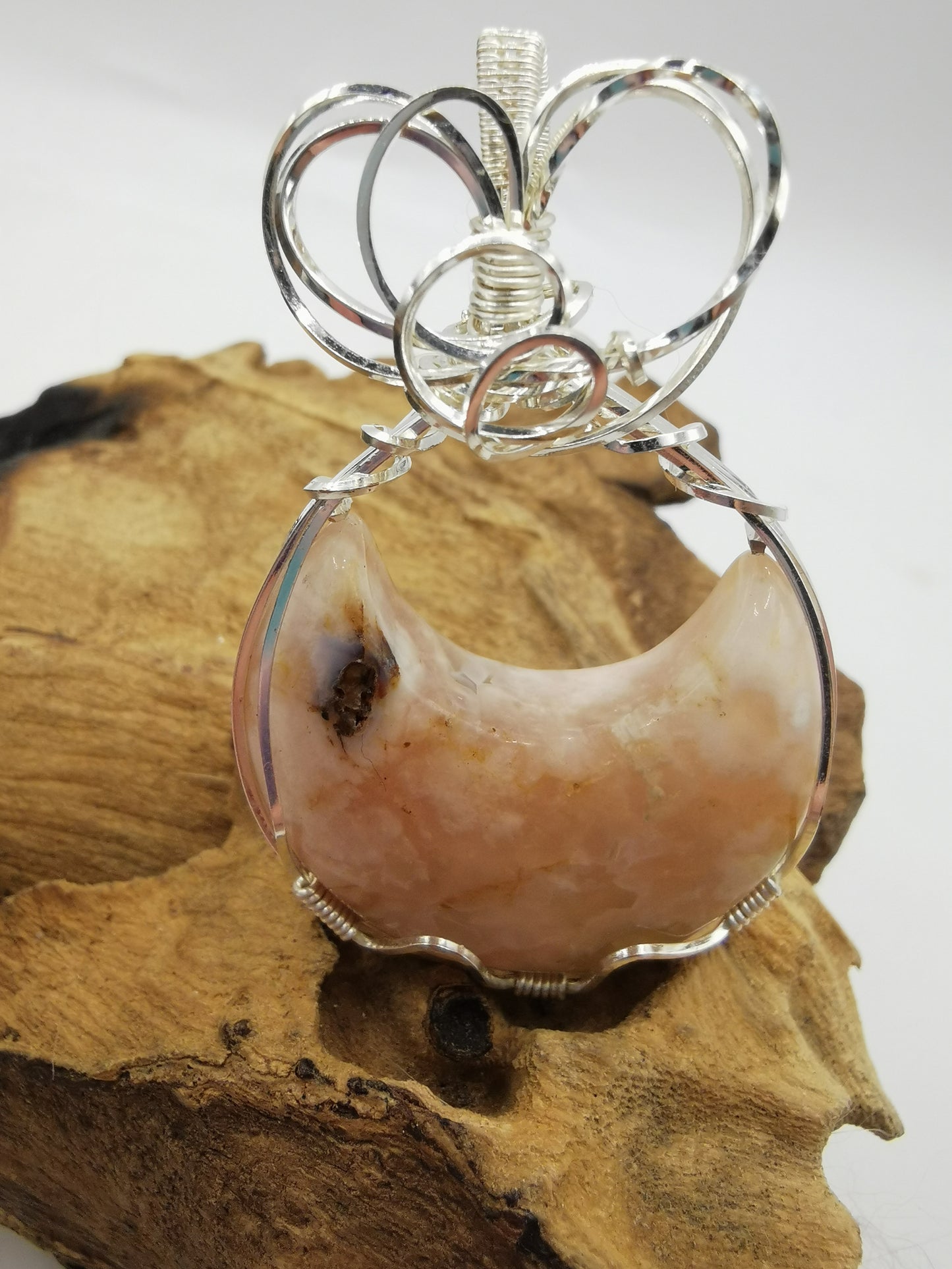 Cherry Agate Moon Crystal Pendant