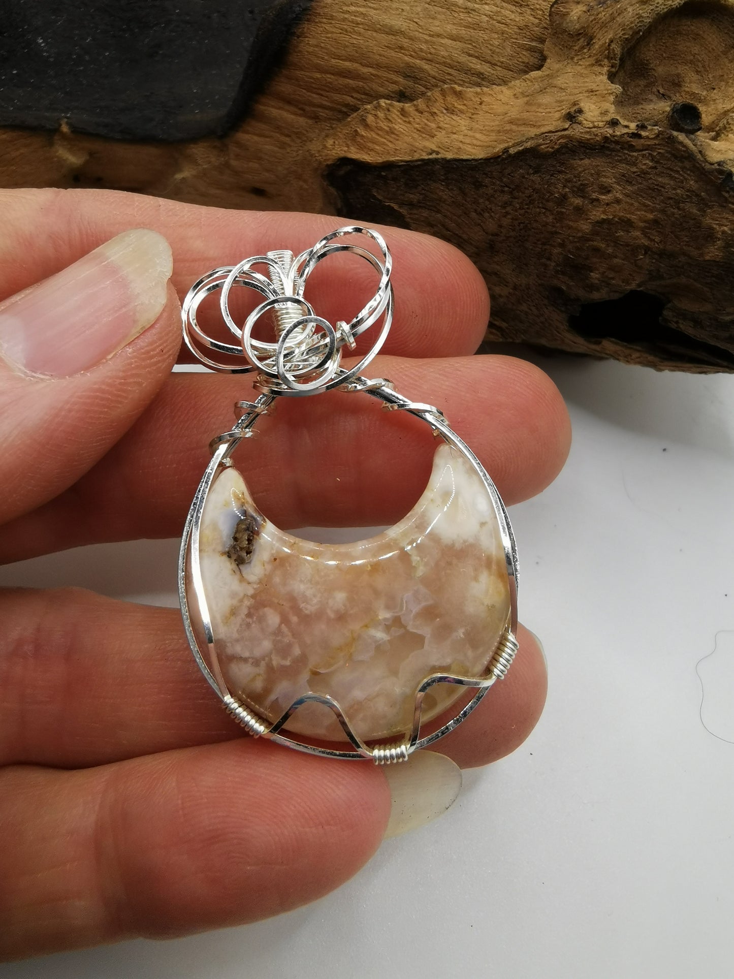 Cherry Agate Moon Crystal Pendant