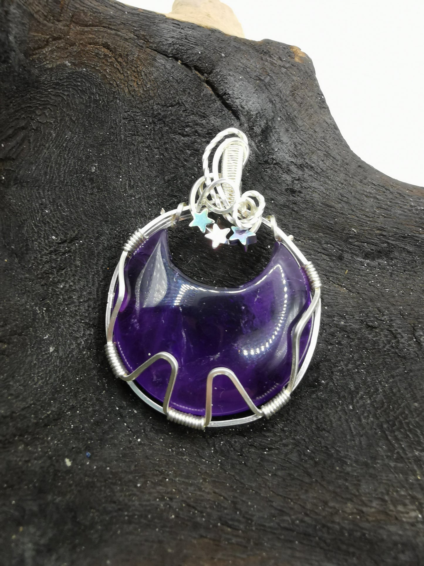 Amethyst Moon Crystal Pendant