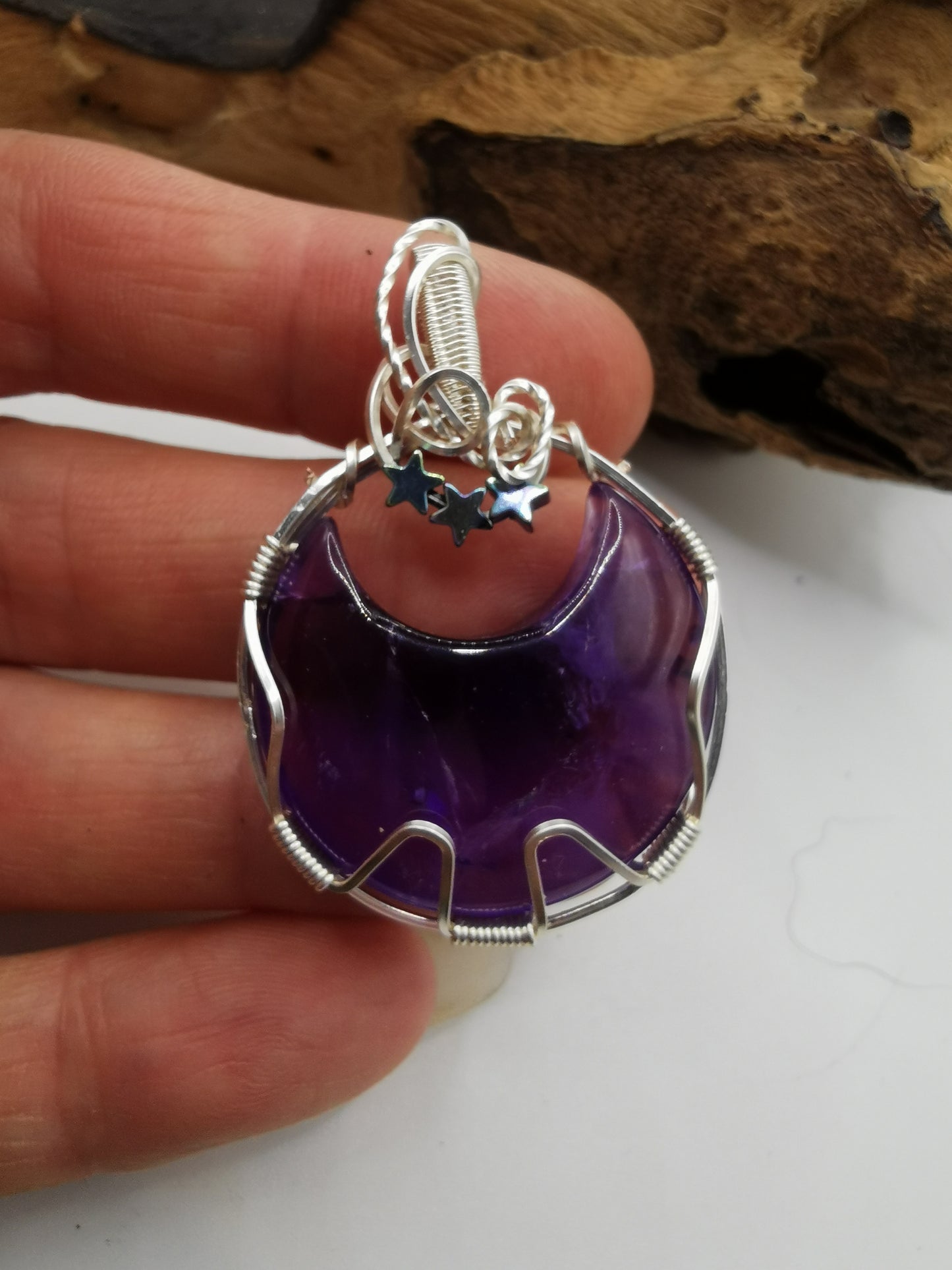 Amethyst Moon Crystal Pendant
