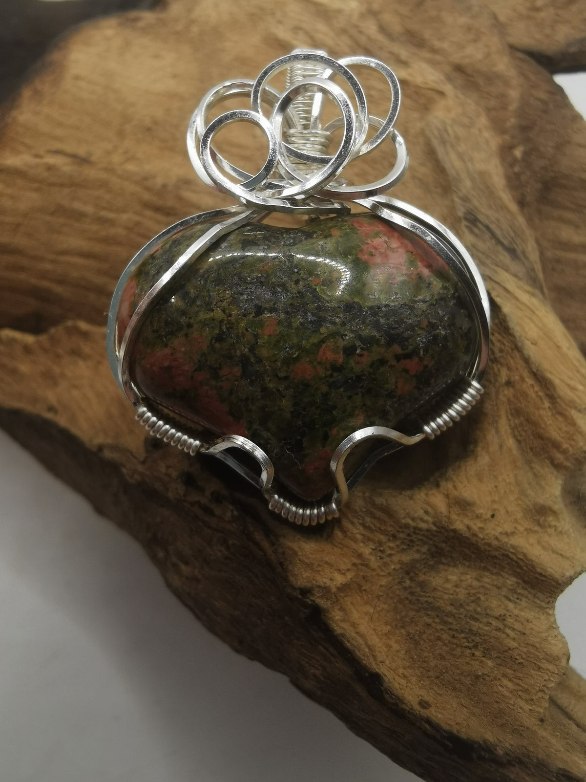 Unakite Heart Crystal Pendant