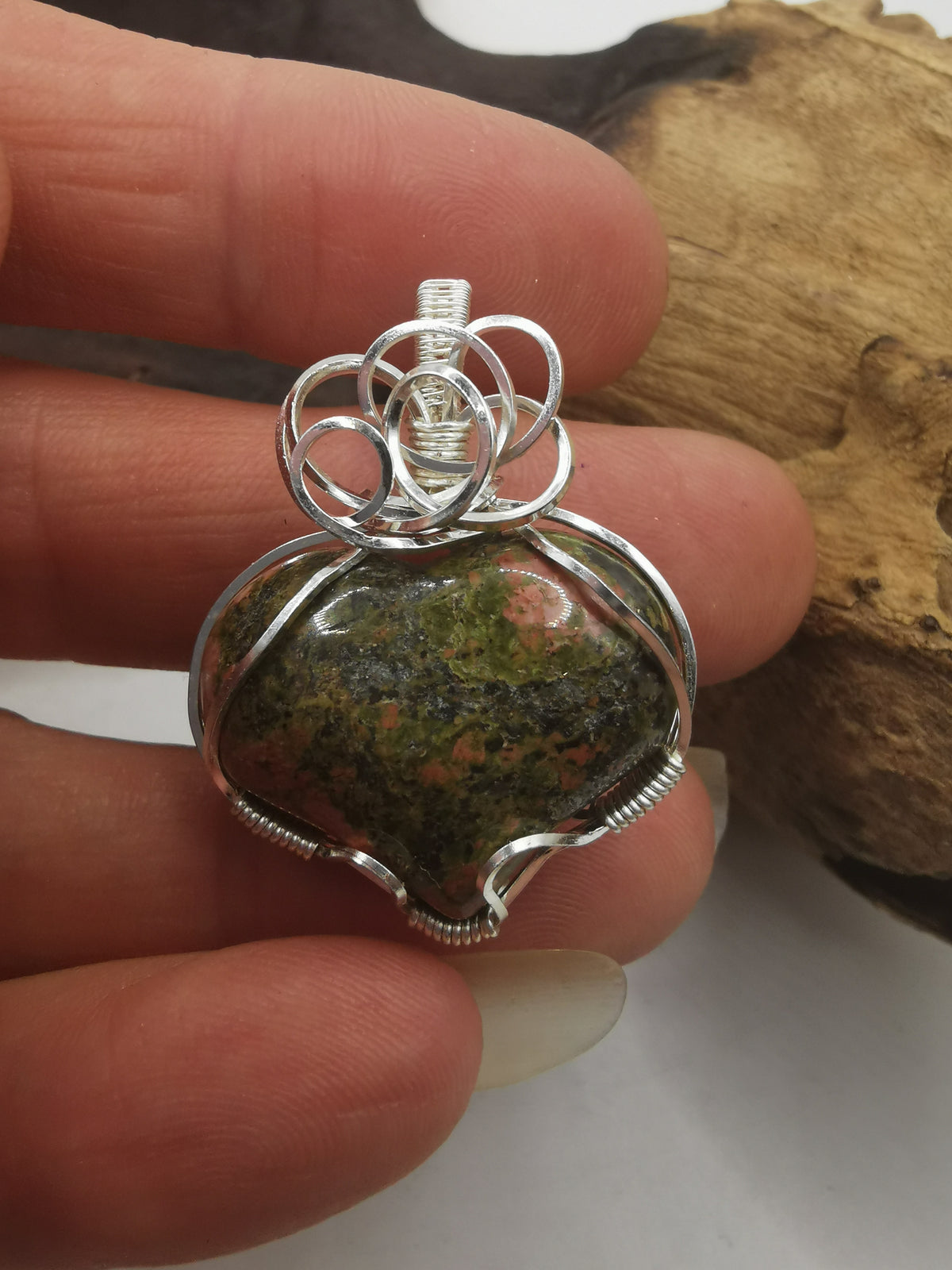 Unakite Heart Crystal Pendant