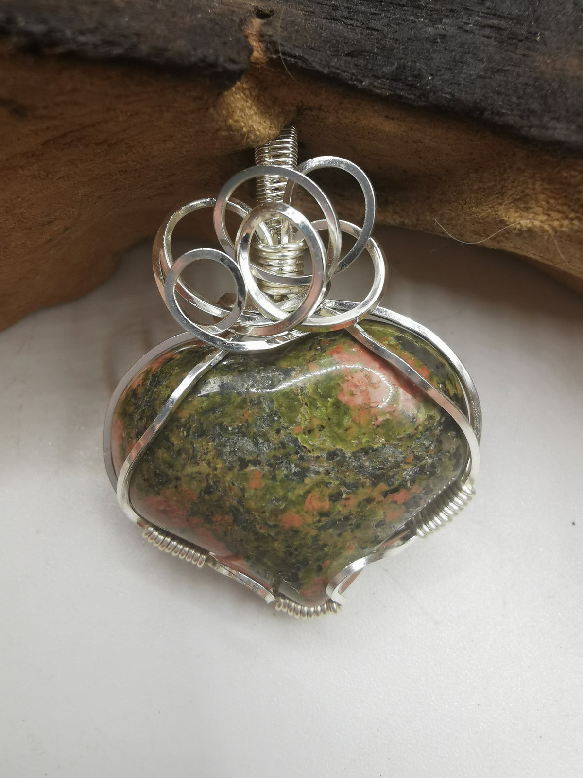 Unakite Heart Crystal Pendant
