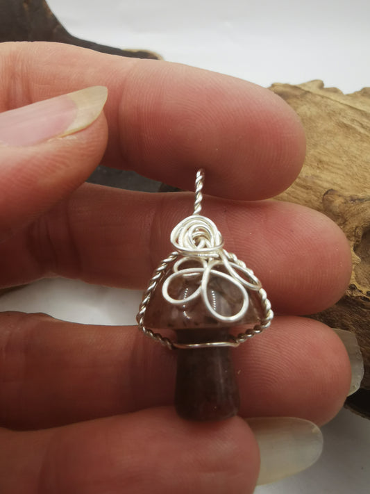 Strawberry Quartz Mushroom Crystal Pendant