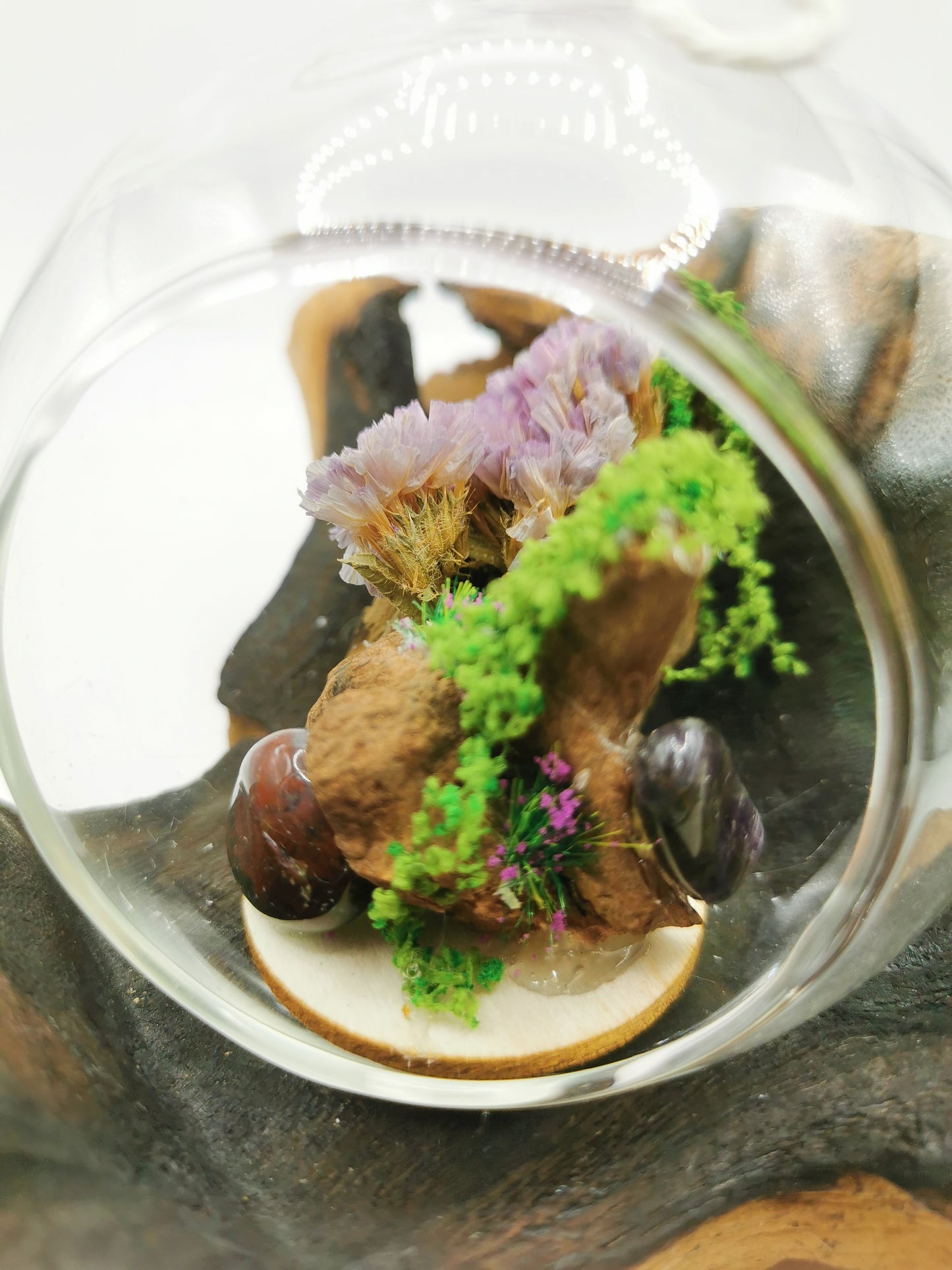 Ocean Jasper & Amethyst Crystal Hanging Terrarium