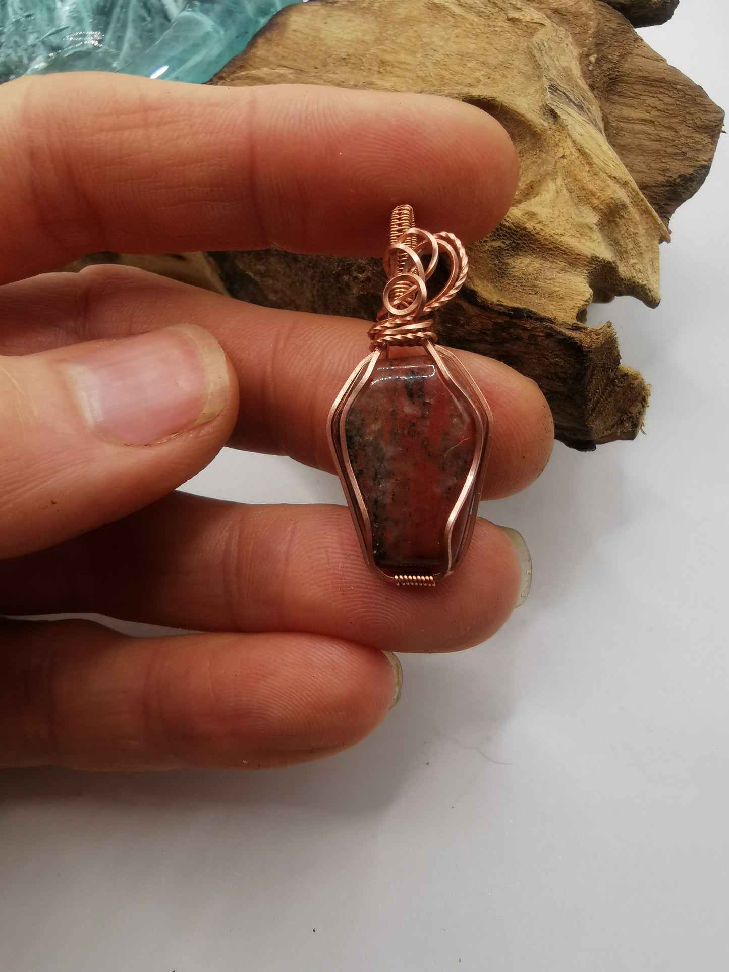 Copper Wire Wrapped Crystal Coffin Pendants