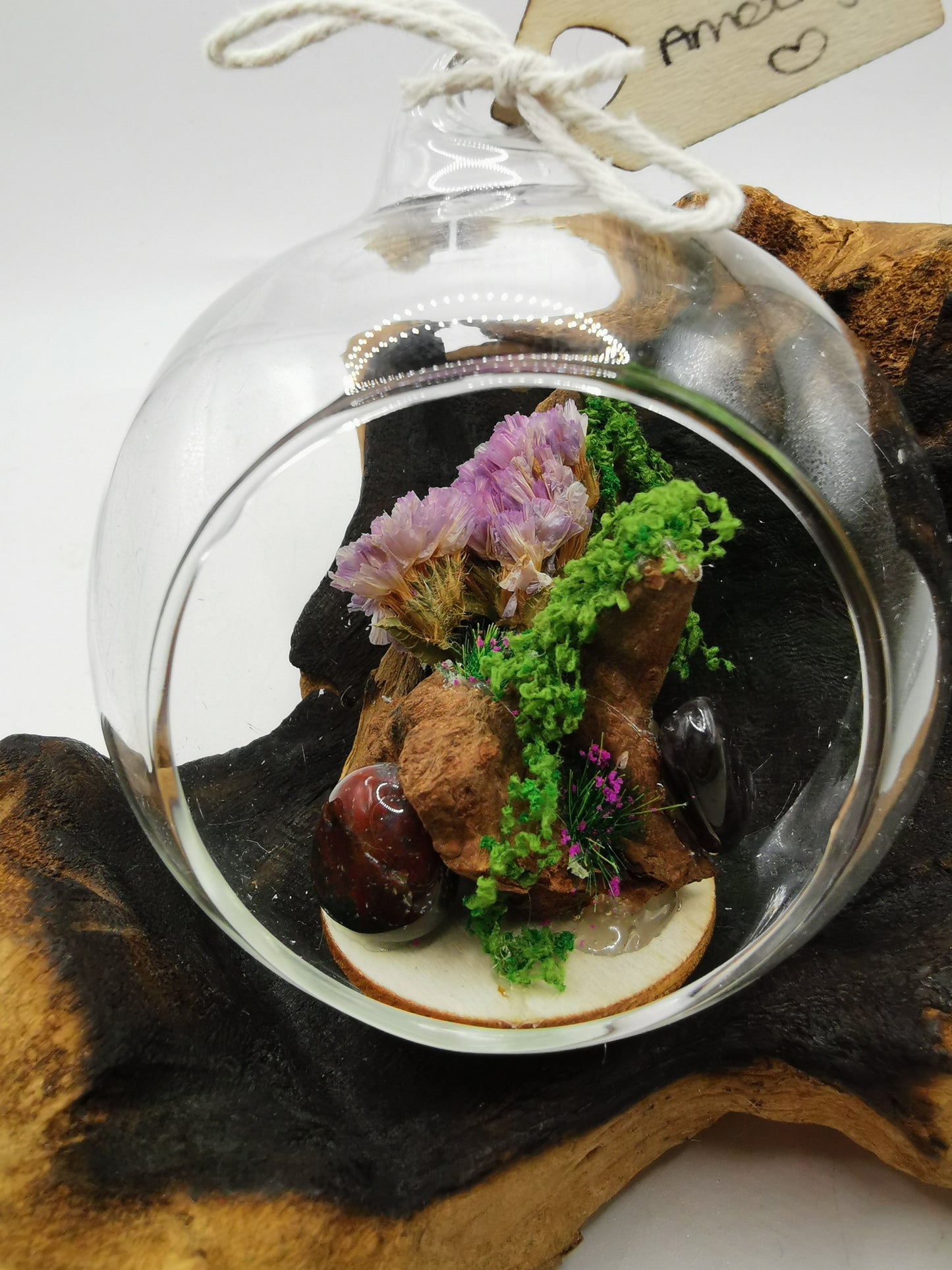 Ocean Jasper & Amethyst Crystal Hanging Terrarium