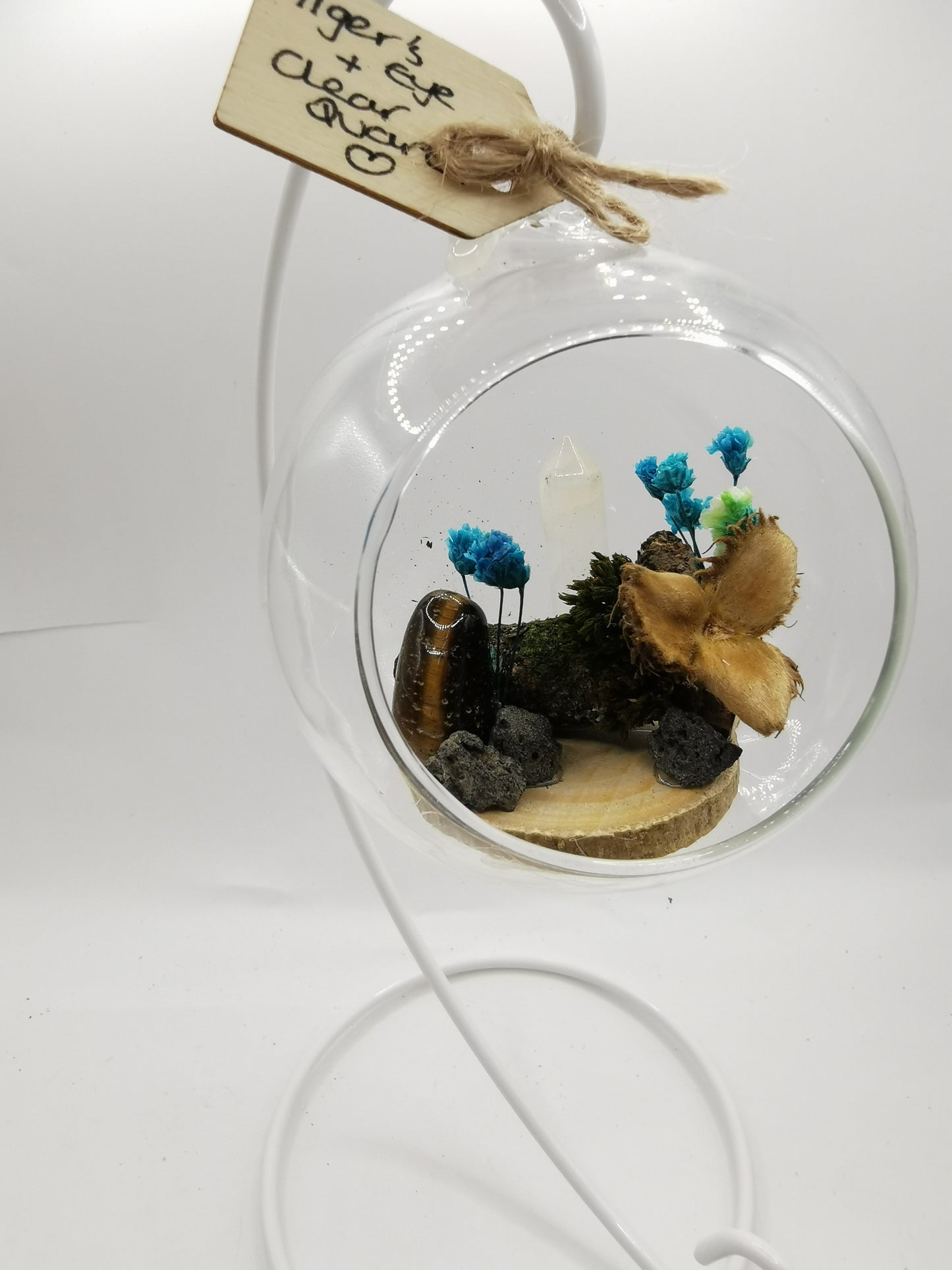 Tiger's Eye & Clear Quartz Crystal Hanging Terrarium