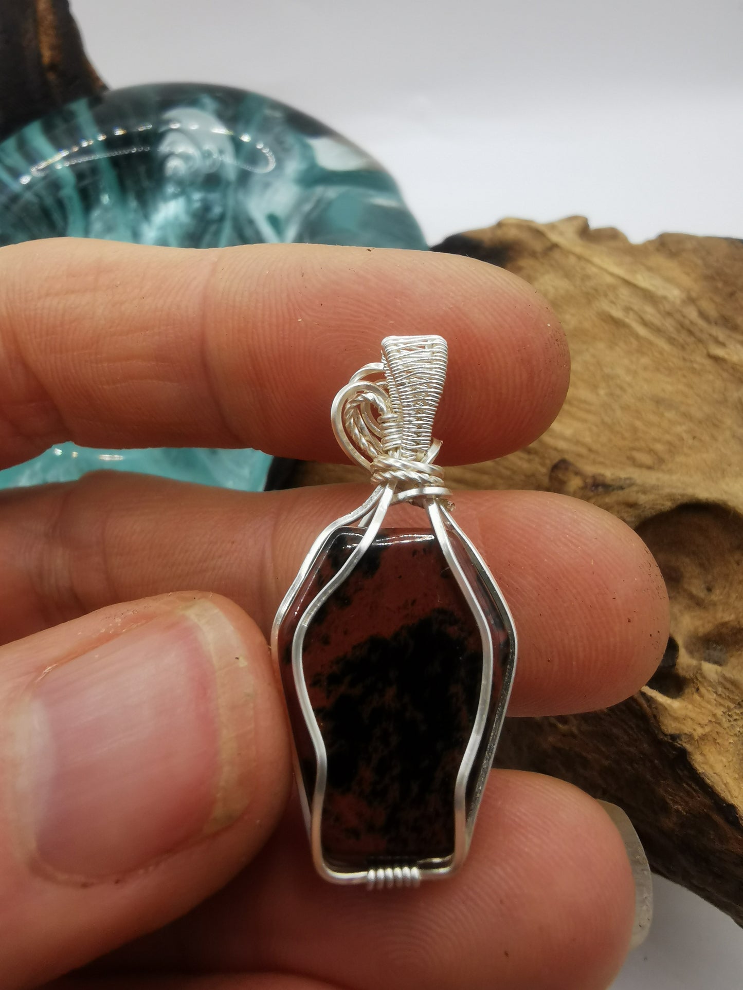 Silver Wire Wrapped Crystal Coffin Pendants