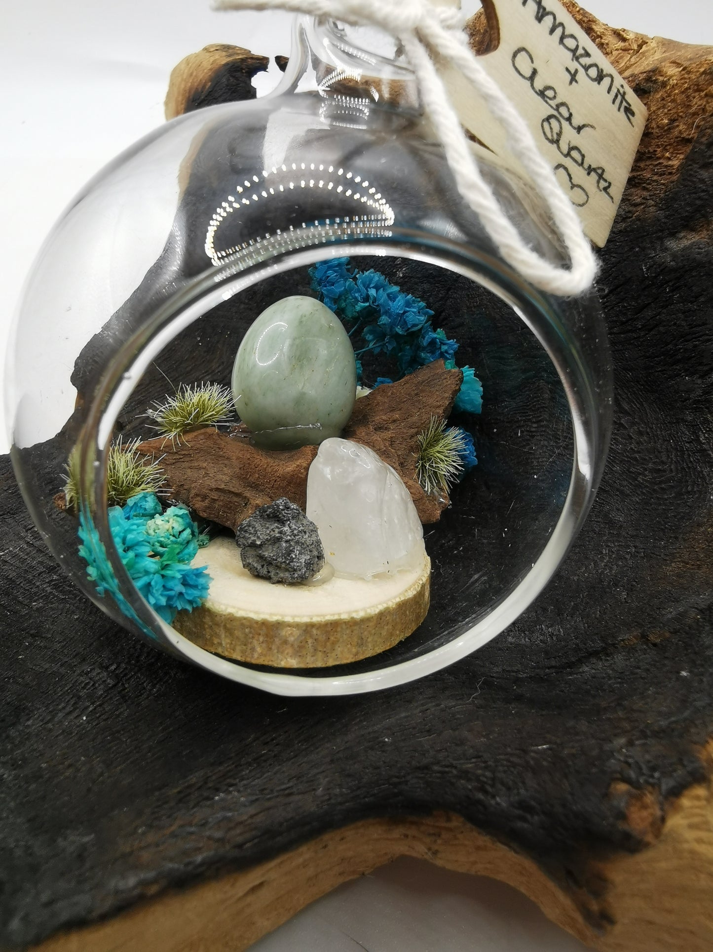 Amazonite & Clear Quartz Crystal Hanging Terrarium