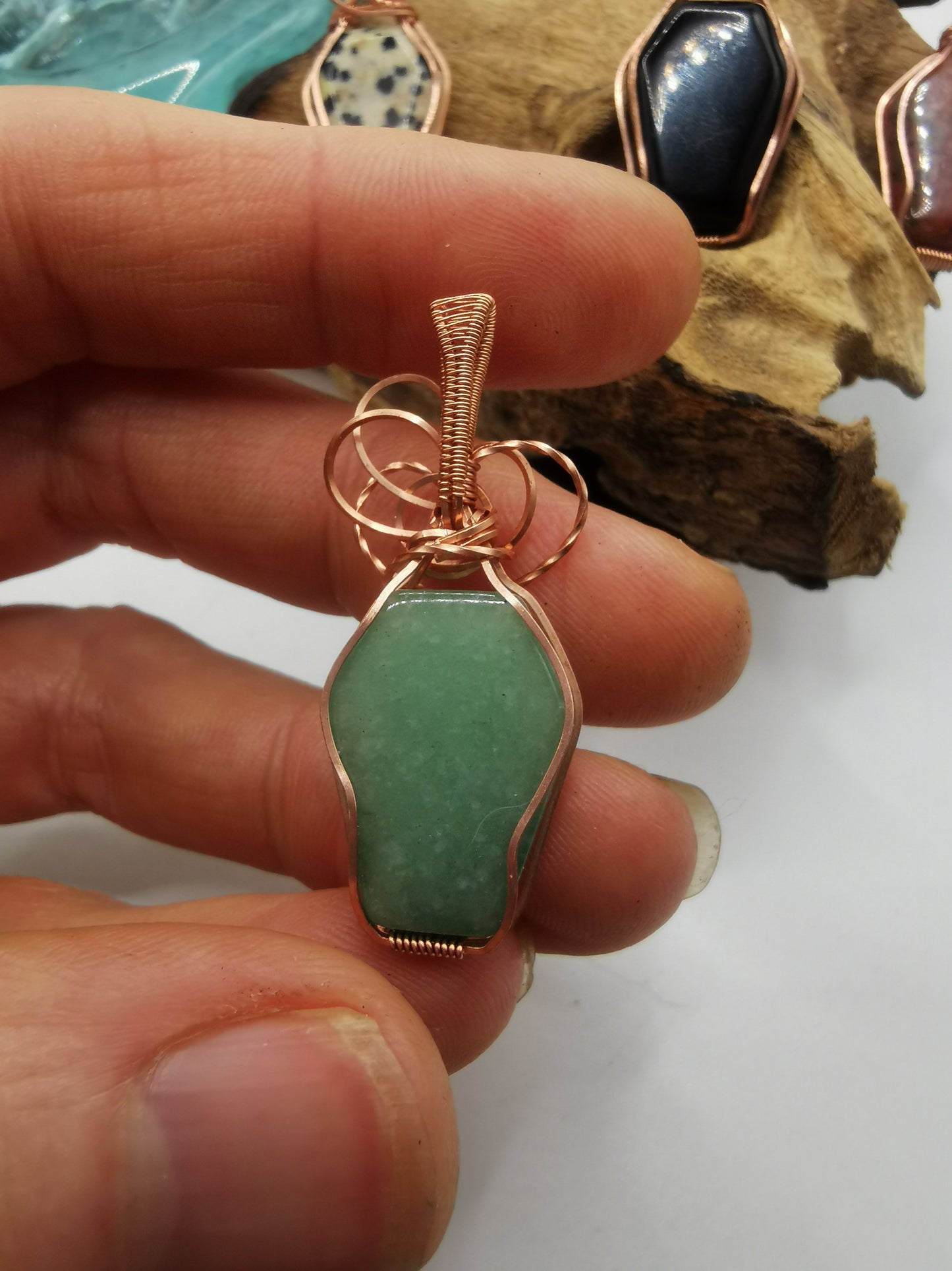 Copper Wire Wrapped Crystal Coffin Pendants