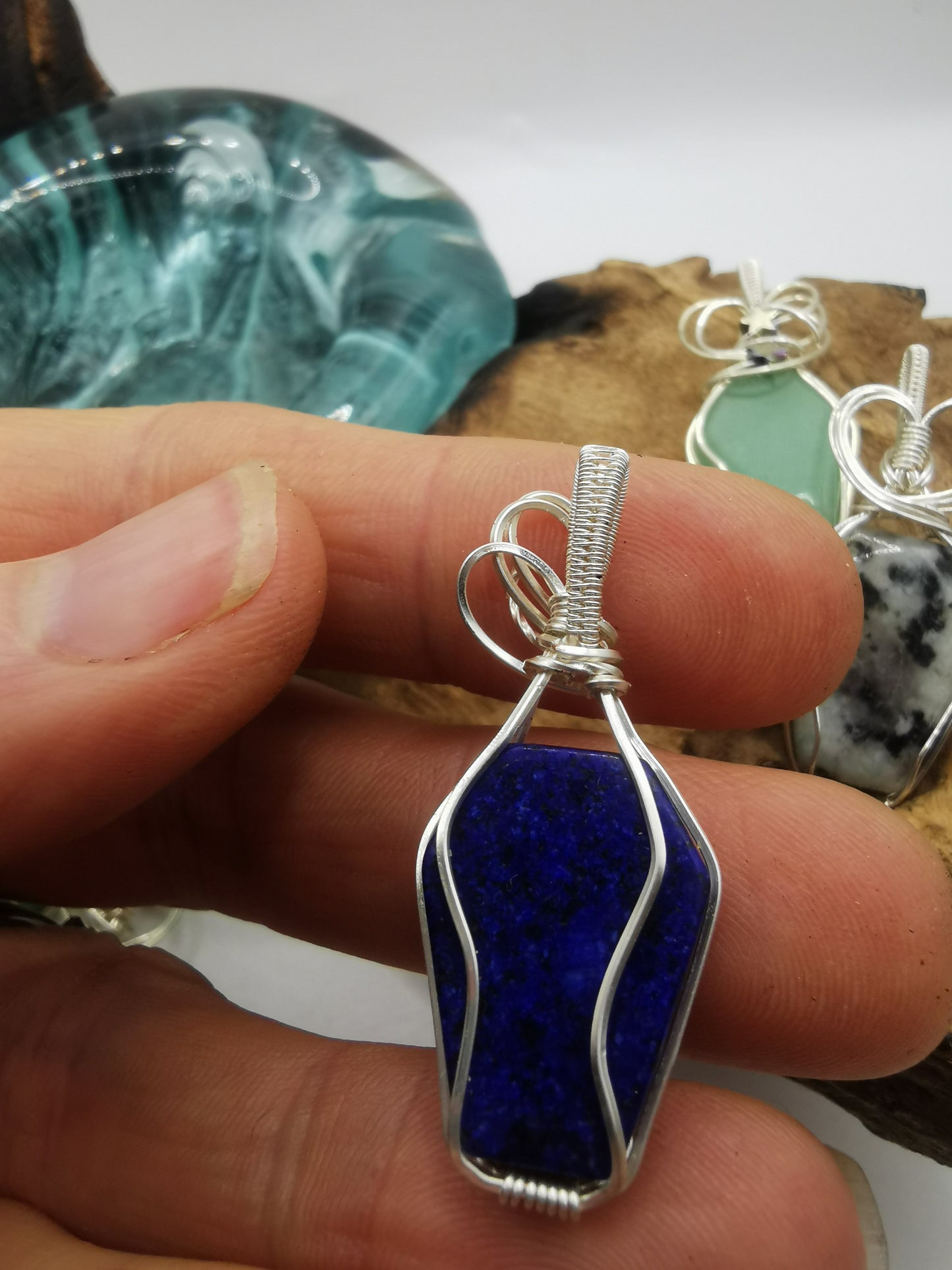 Silver Wire Wrapped Crystal Coffin Pendants