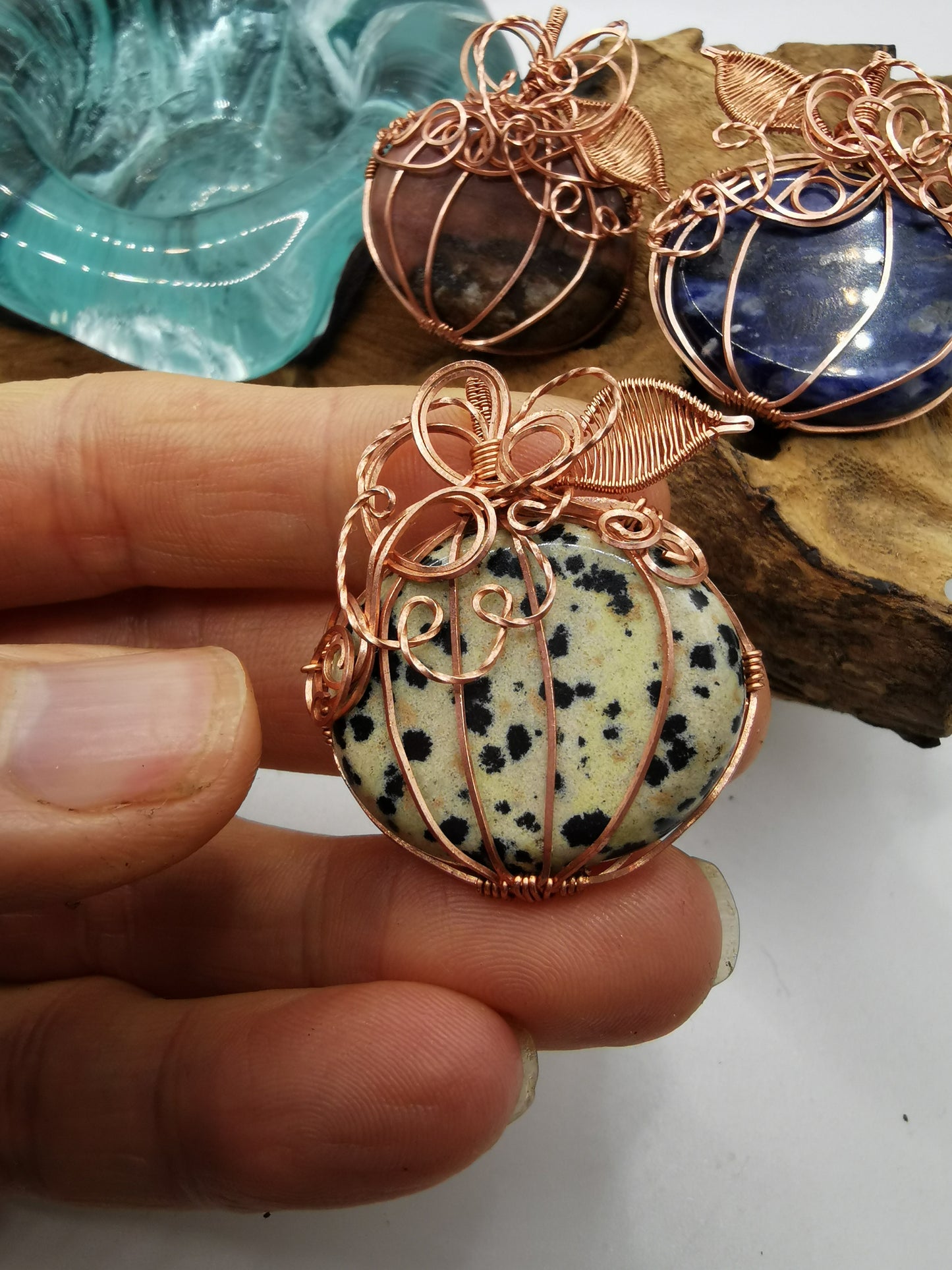 Copper Wire Wrapped Crystal Pumpkin Pendants