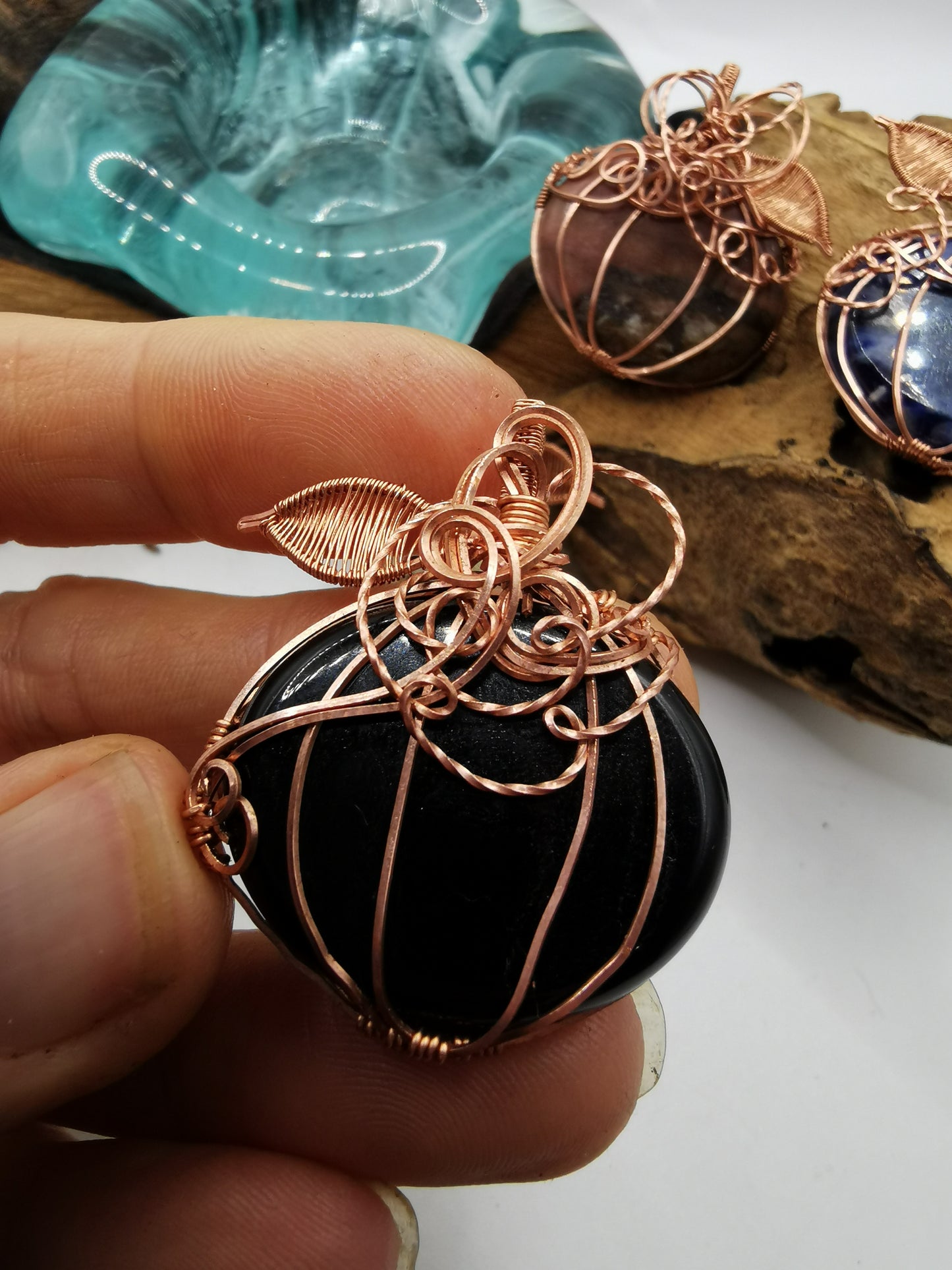 Copper Wire Wrapped Crystal Pumpkin Pendants