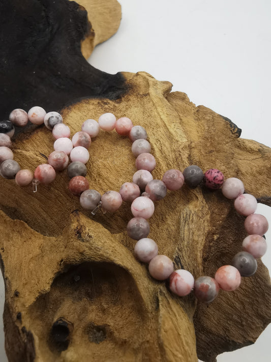 Pink Zebra Jasper 4mm Crystal Bead Rings