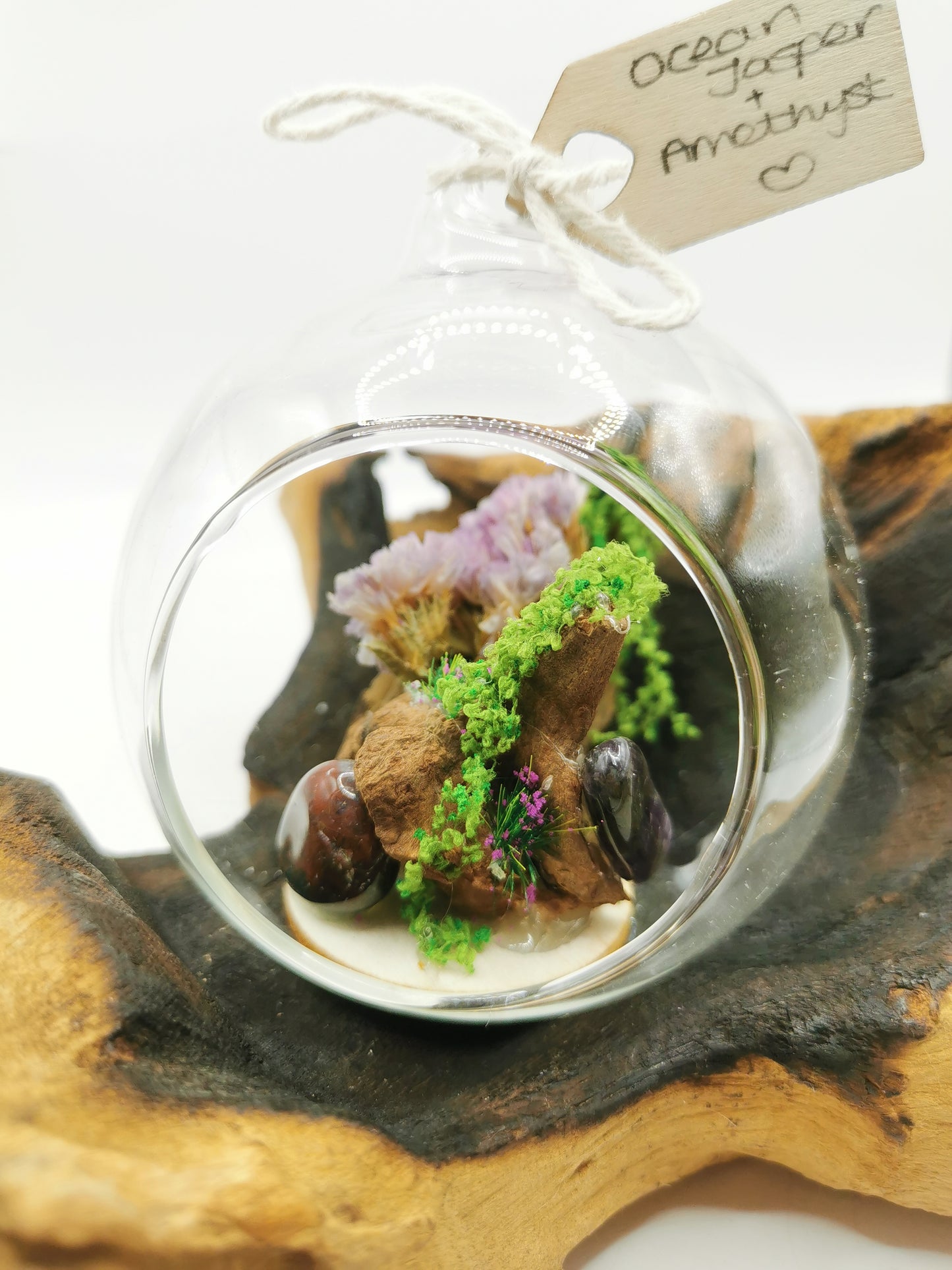 Ocean Jasper & Amethyst Crystal Hanging Terrarium