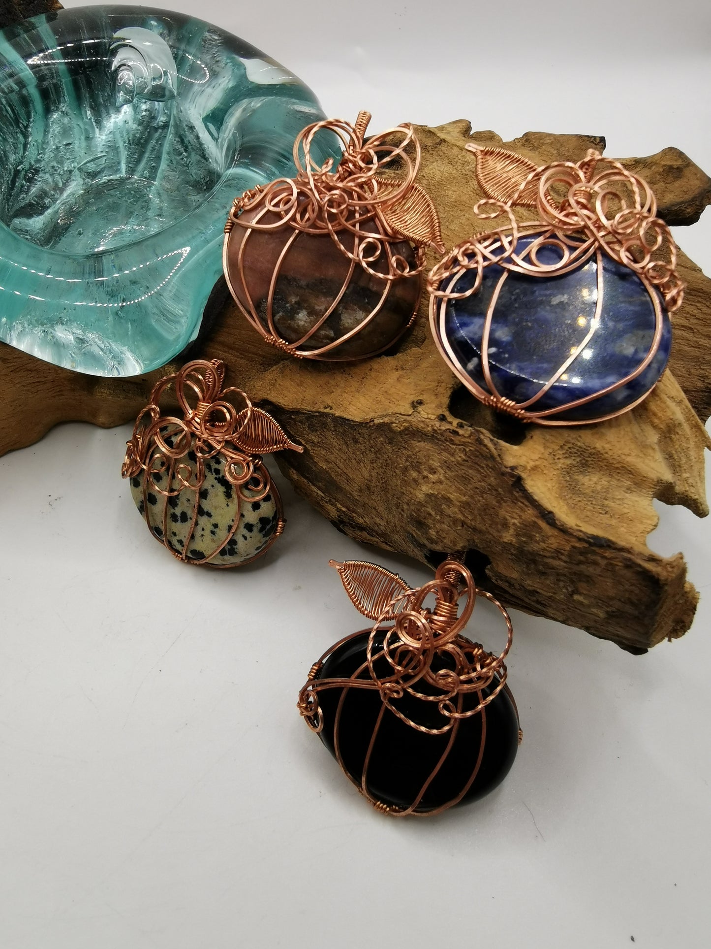 Copper Wire Wrapped Crystal Pumpkin Pendants