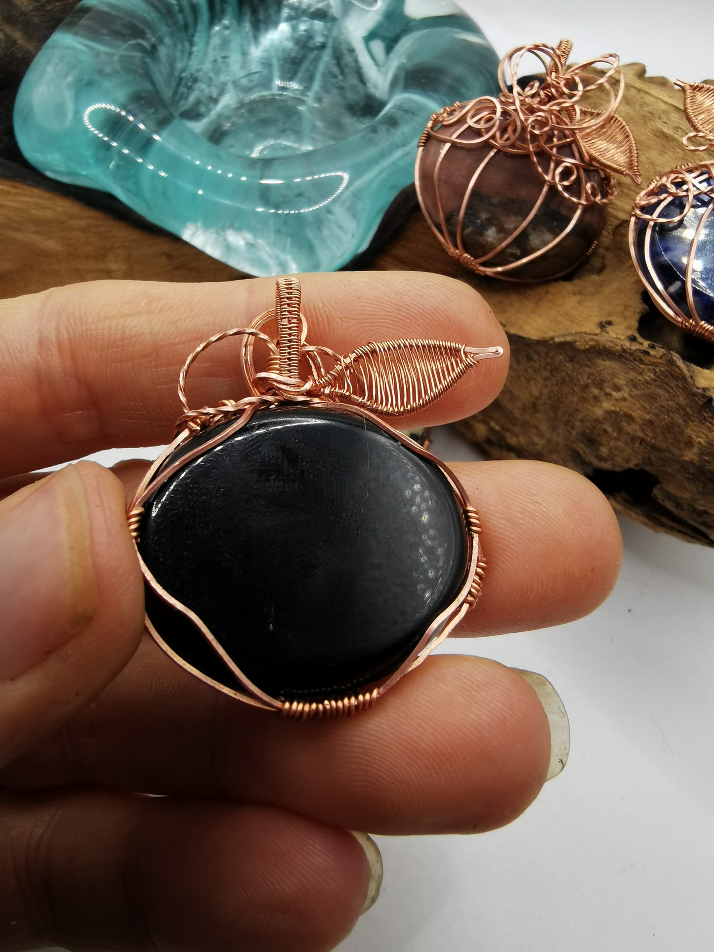 Copper Wire Wrapped Crystal Pumpkin Pendants