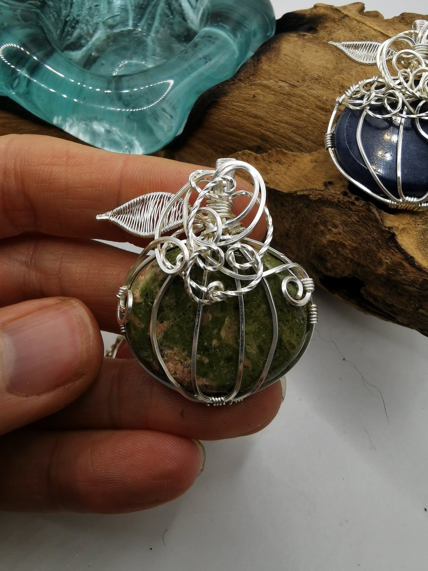 Silver Wire Wrapped Crystal Pumpkin Pendants
