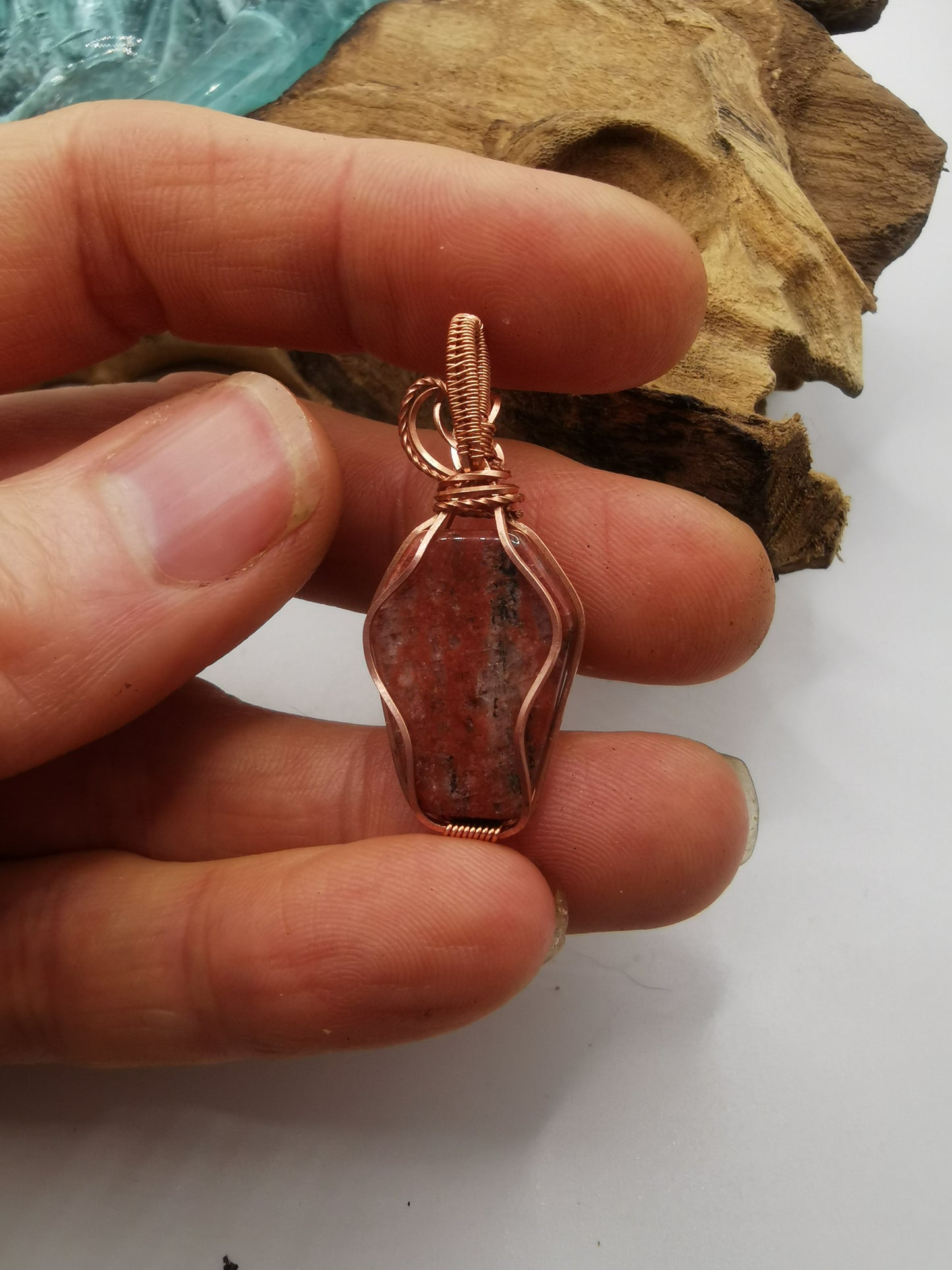Copper Wire Wrapped Crystal Coffin Pendants