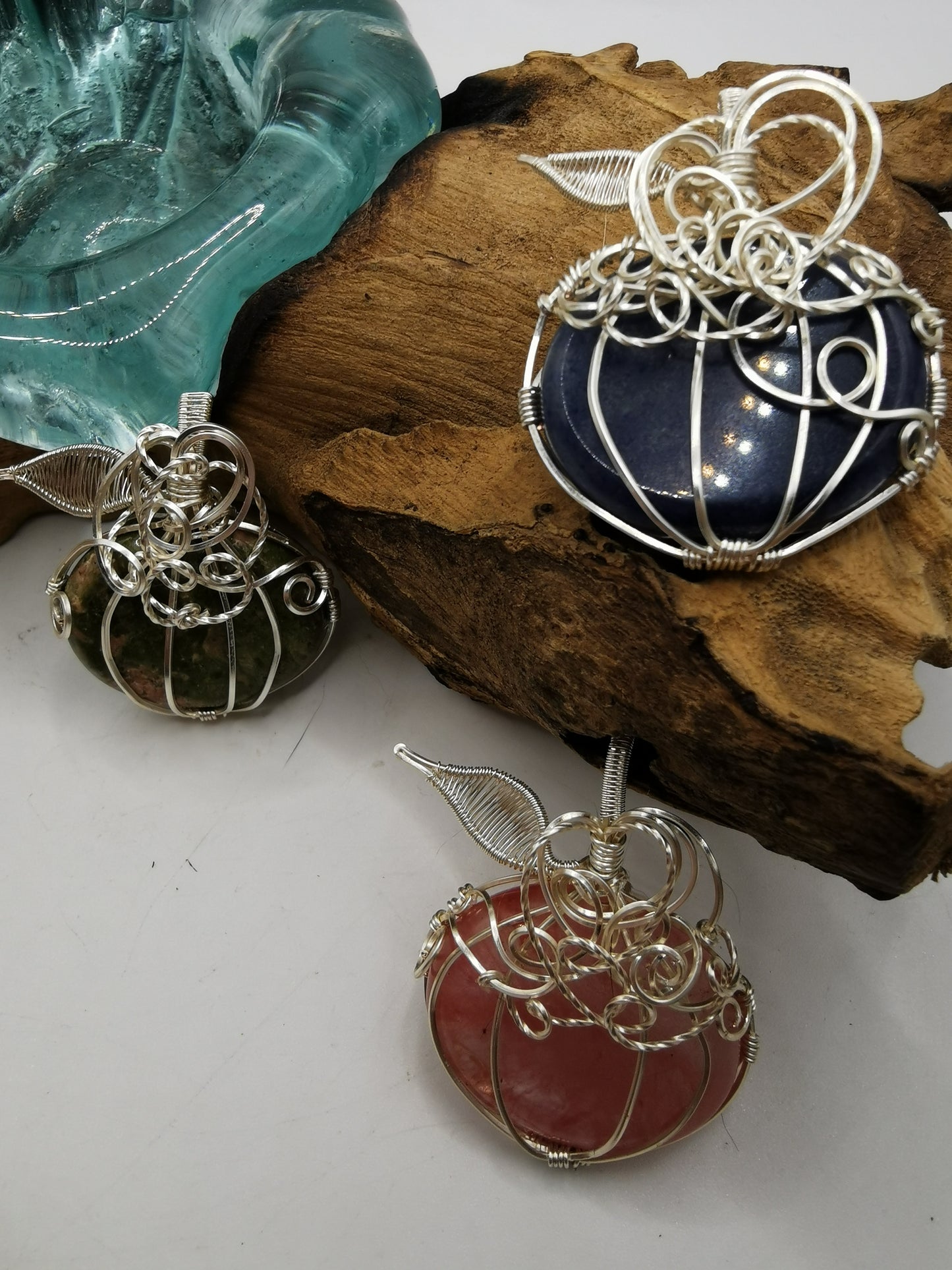 Silver Wire Wrapped Crystal Pumpkin Pendants