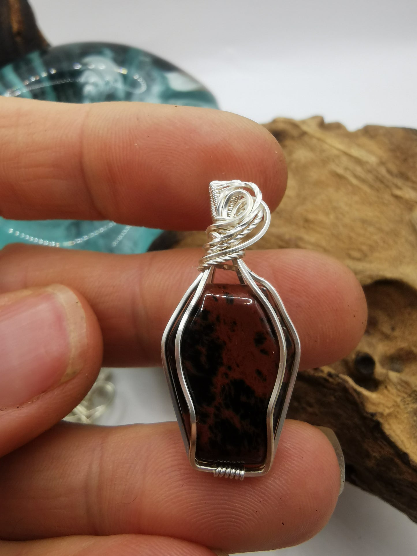 Silver Wire Wrapped Crystal Coffin Pendants