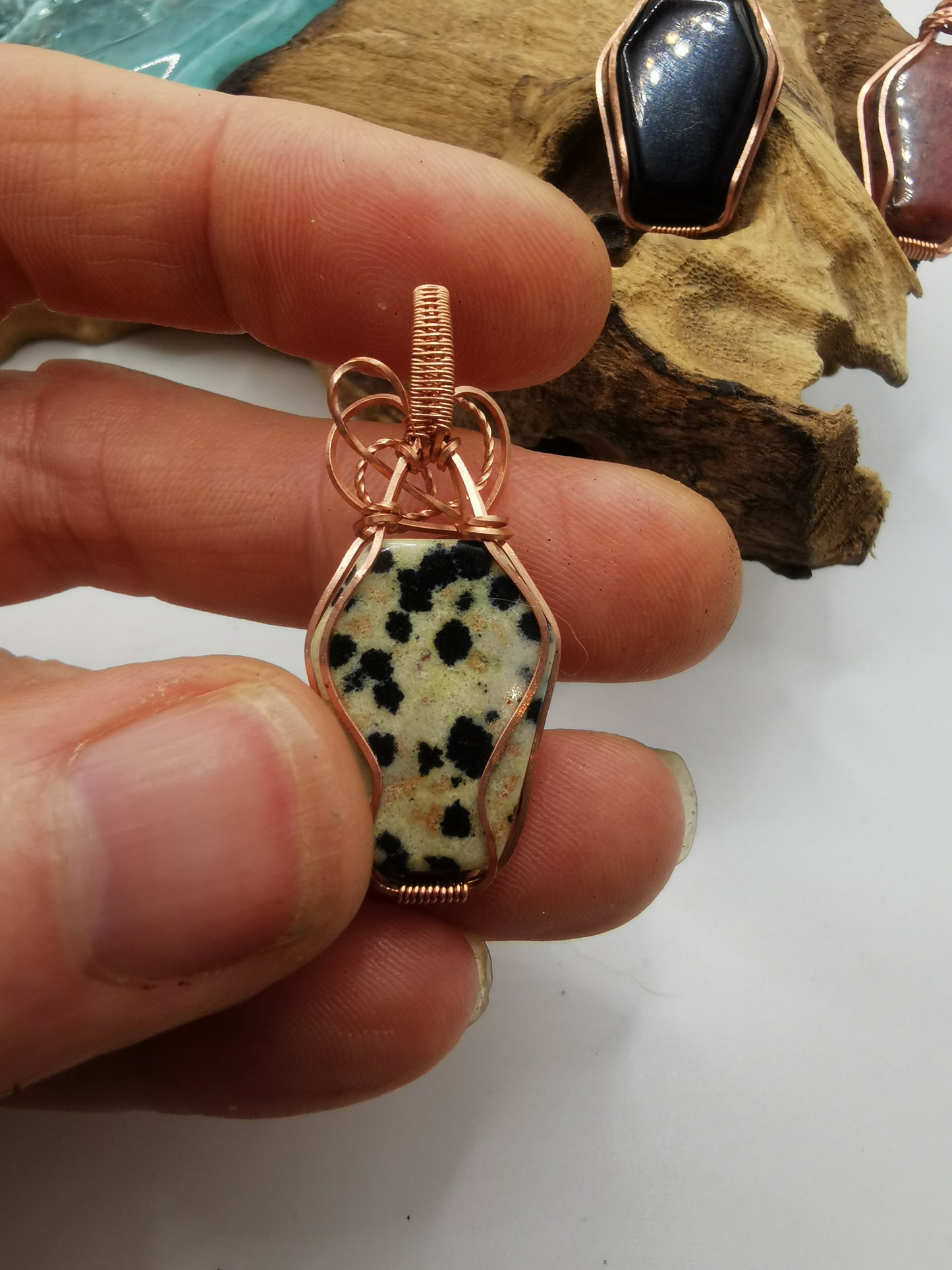 Copper Wire Wrapped Crystal Coffin Pendants