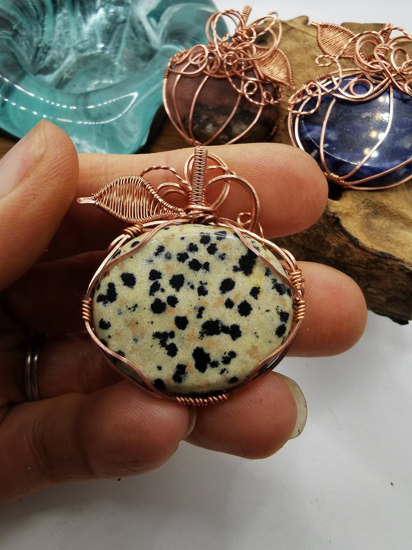 Copper Wire Wrapped Crystal Pumpkin Pendants